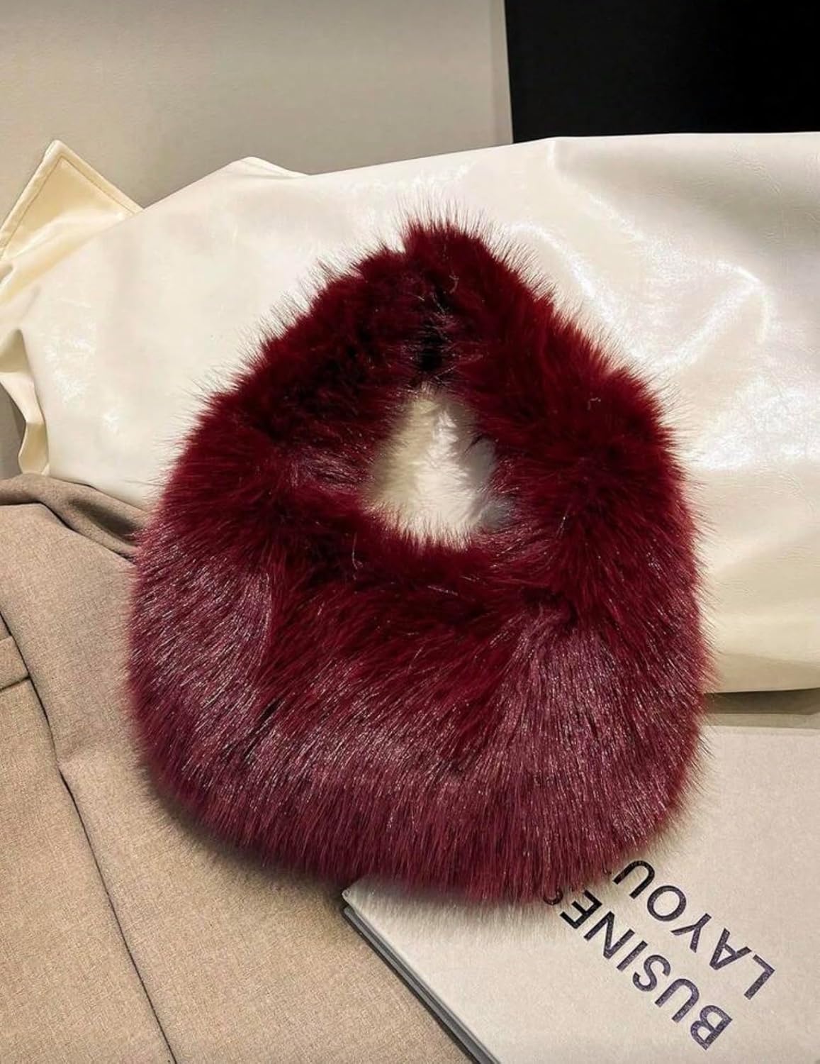 Faux Fur Hobo Bag for Women, Fur Plush Handbag, Underarm Shoulder Bag, Cute Fluffy Handbag, Faux Fur tote, Gift for Women - Image 3