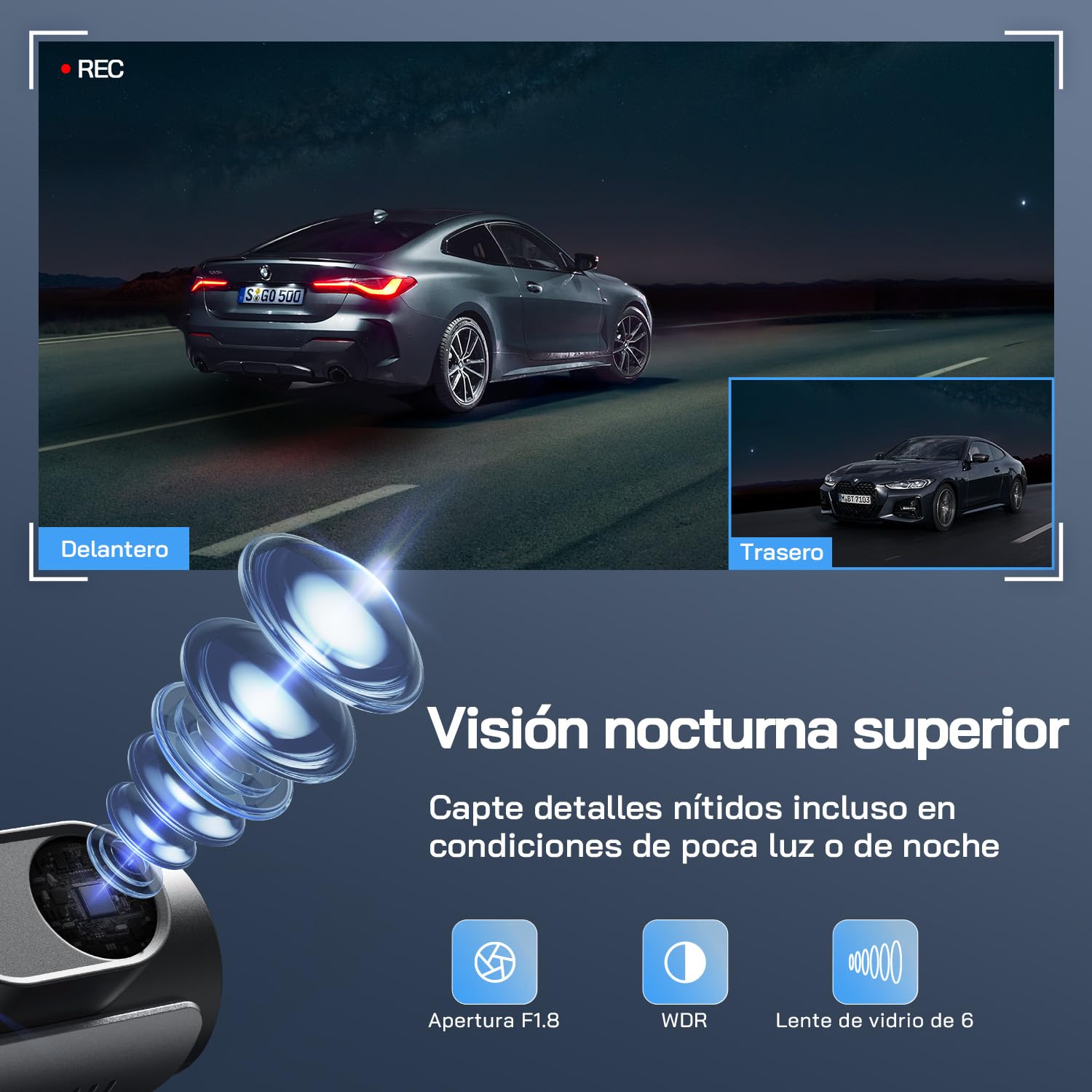 WOLFANG Cámara de Coche Delantera y Trasera 4K UHD, Dashcam de Doble Lente para Coches de 170º Gran Angular Monitor de Aparcamiento 24H con Grabación en Bucle y Sensor G