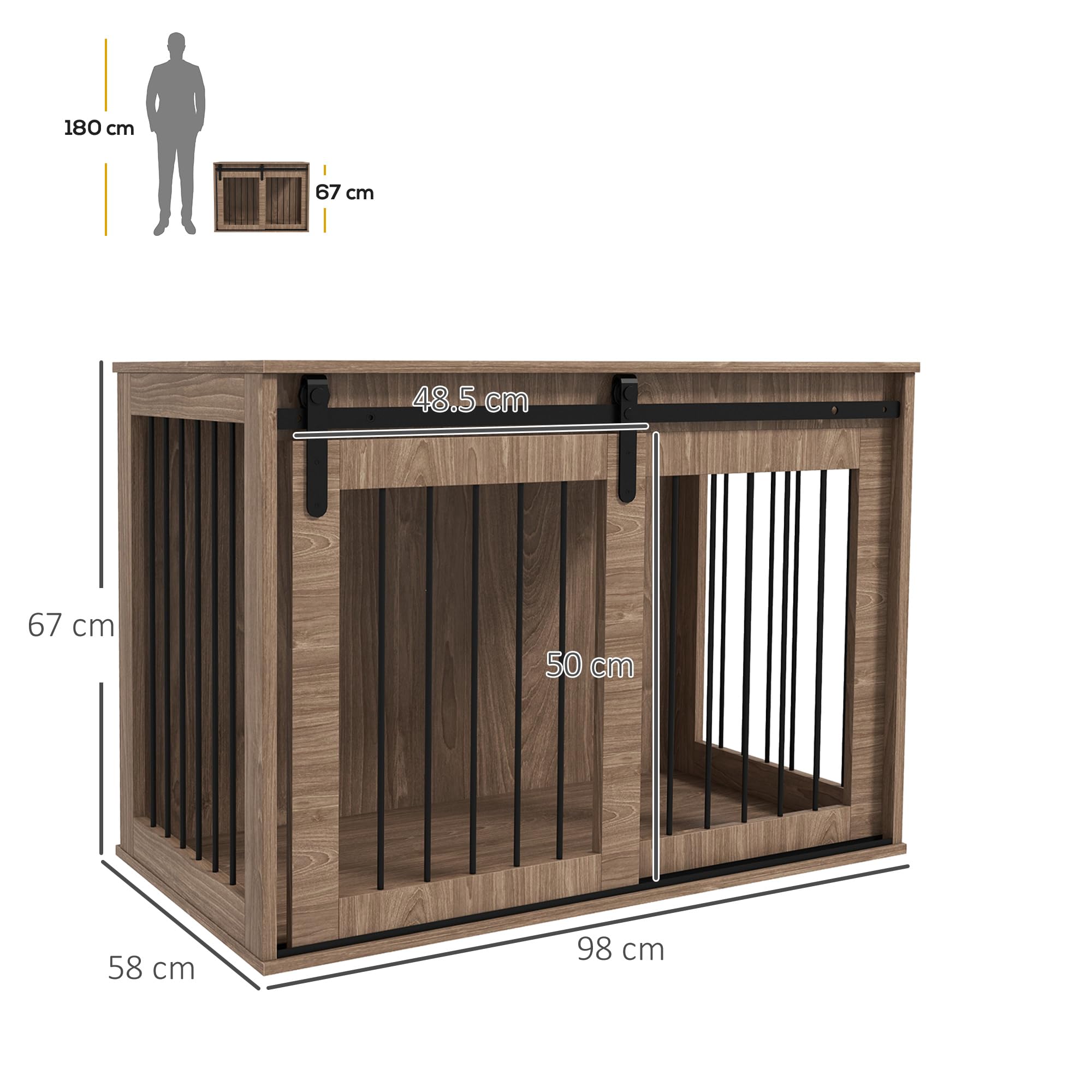 PawHut Casetta per Cani Grandi in Legno per Interno, Kennel per Cani Multiuso con Porta Scorrevole, 98x58x61 cm, Marrone