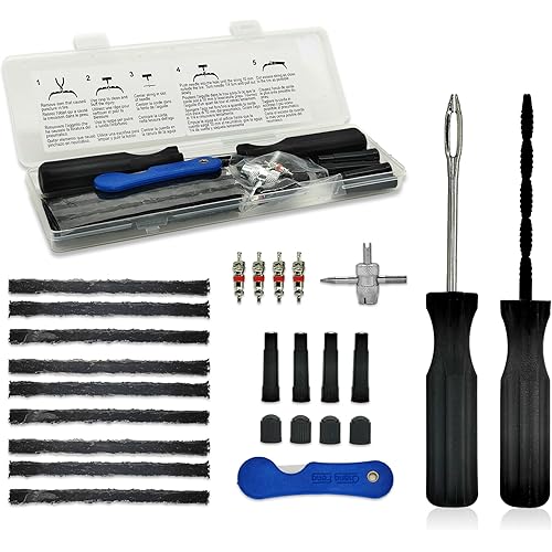 TT-M26 Tubeless Tire Repair Kits, 26pcs Compact Tire Puncture Repair Kit, Tire Repair Tools and Tire Repair Plugs for Cars Motorcycles…