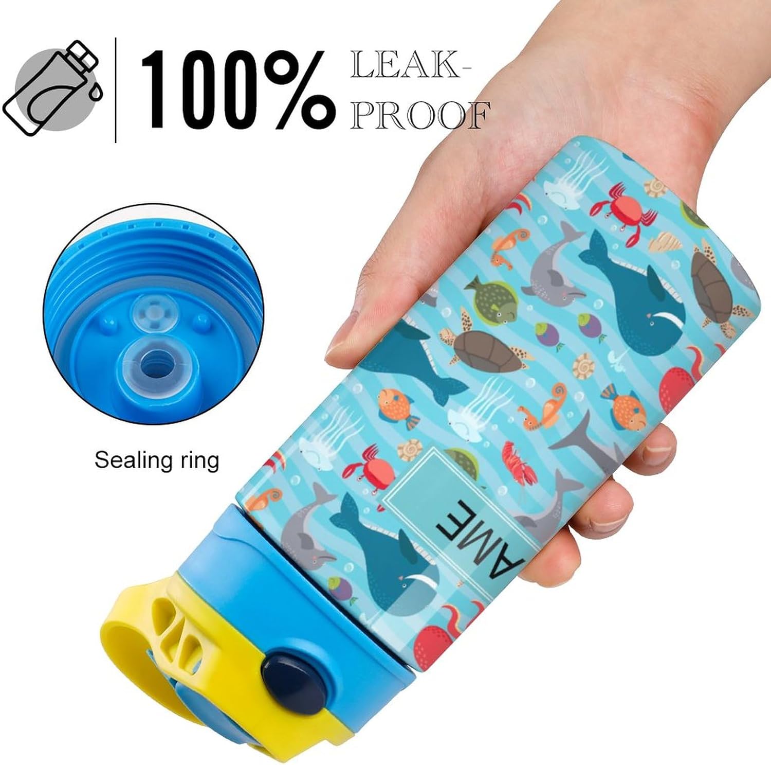 Personalized Kids Water Bottle with Straw Lid Custom Name Cute Shark Whale Insulated Stainless Steel Water Bottle Customized Reusable Children Cup for School Sports