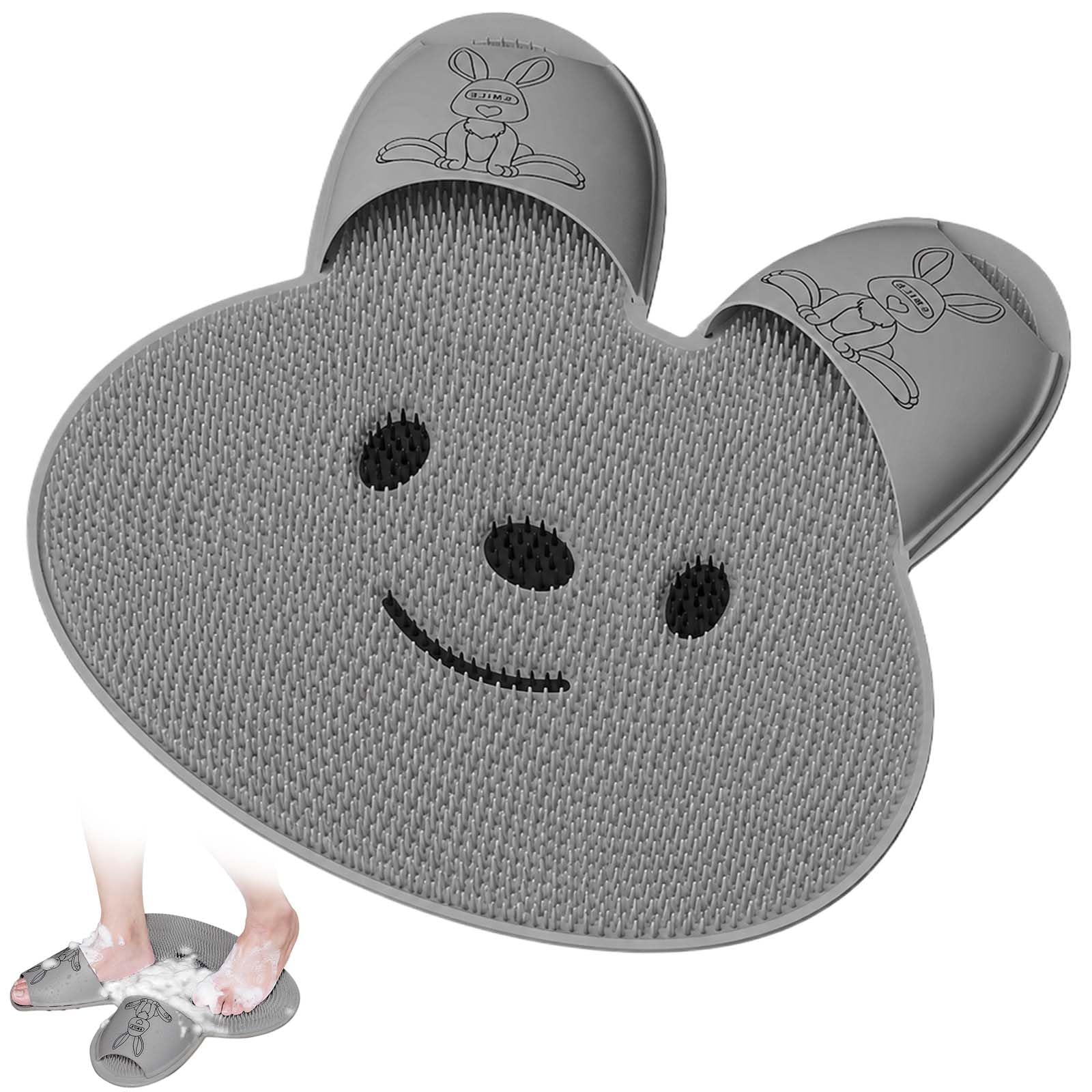 Manmihealth Upgrade Shower Foot Scrubber Mat with Non-Slip Suction Cups, Rabbit-Shaped Silicone Foot Scrubber in Shower for Men & Women (Gray)-image-9
