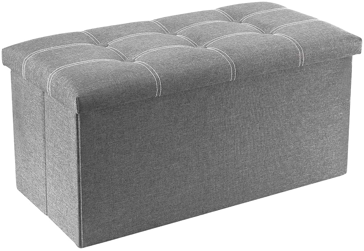 pravyta 30 inches Storage Ottoman Bench, Foldable Footrest Shoe Bench with 80L Storage Space, End of Bed Storage Seat, Support 150kg, Linen Fabric (Grey) (B0CNXP4FDR) Amazon Price History, Amazon Price Tracker