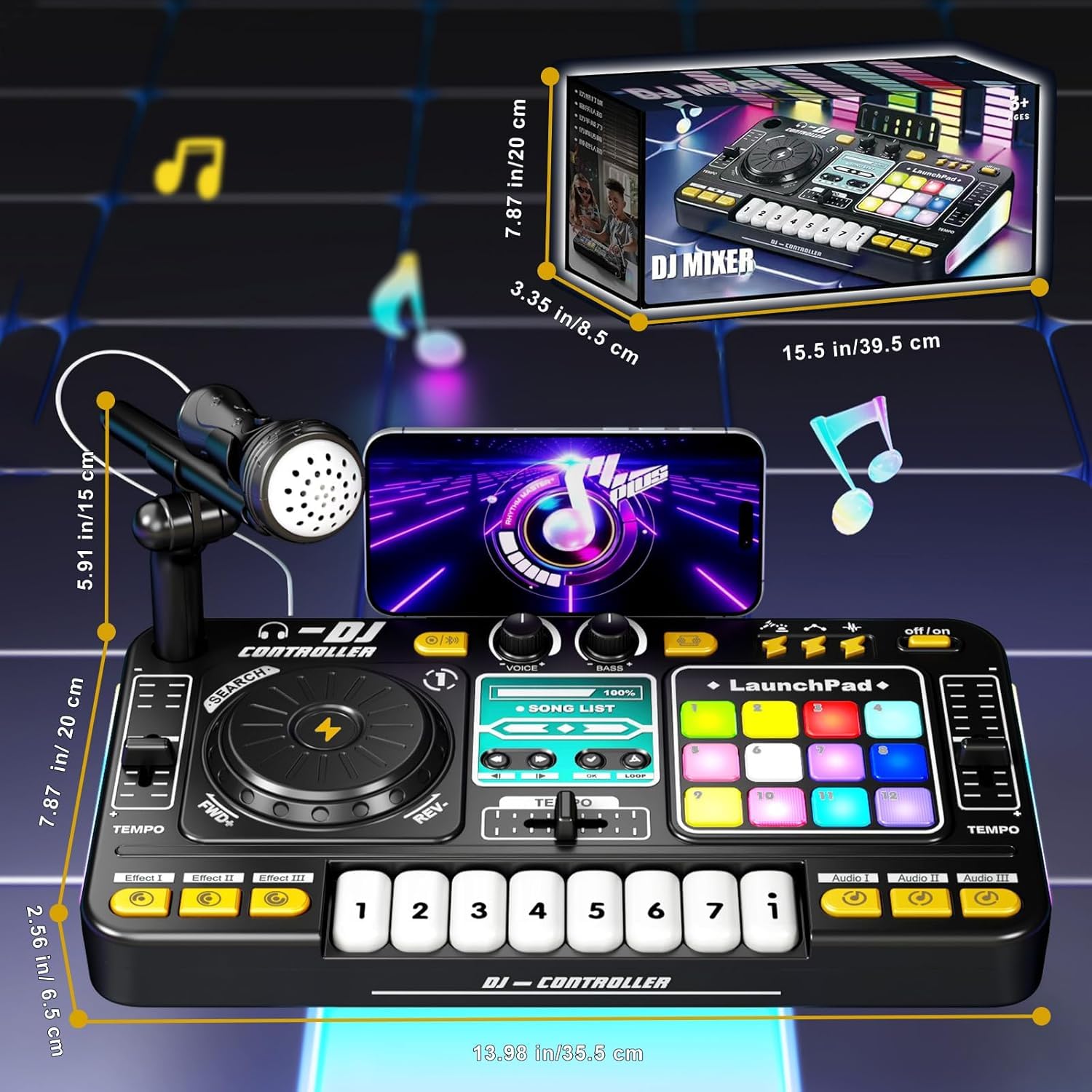 RedCrab Bambini Mixer DJ, Giradischi Mixer per Bambini con Oltre 100 Effetti sonori, Tastiera Musicale Interattiva per Bambini, Set DJ Musicale Educativo per Ragazzi e Ragazze (Nero)