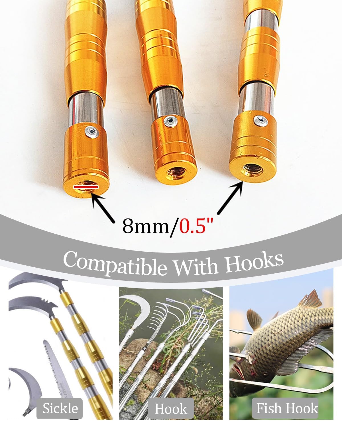 Telescoping Boat Hook Pole for Docking, Adjustable Seaweed and Attic Pull Down Hook, Ideal Boat Push Pole for Dinghy, Kayak, Truck, or Snake Hook