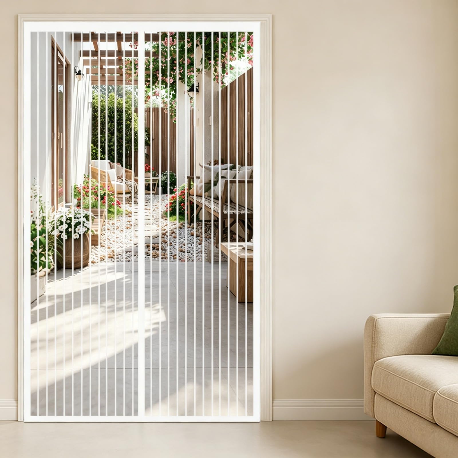 Fly Screen for Doors 145 x 170 cm Keep Bugs Out Lets Fresh Air in Fly Nets for Doors No Drill Installation for Terrace, Cellar Sliding, White