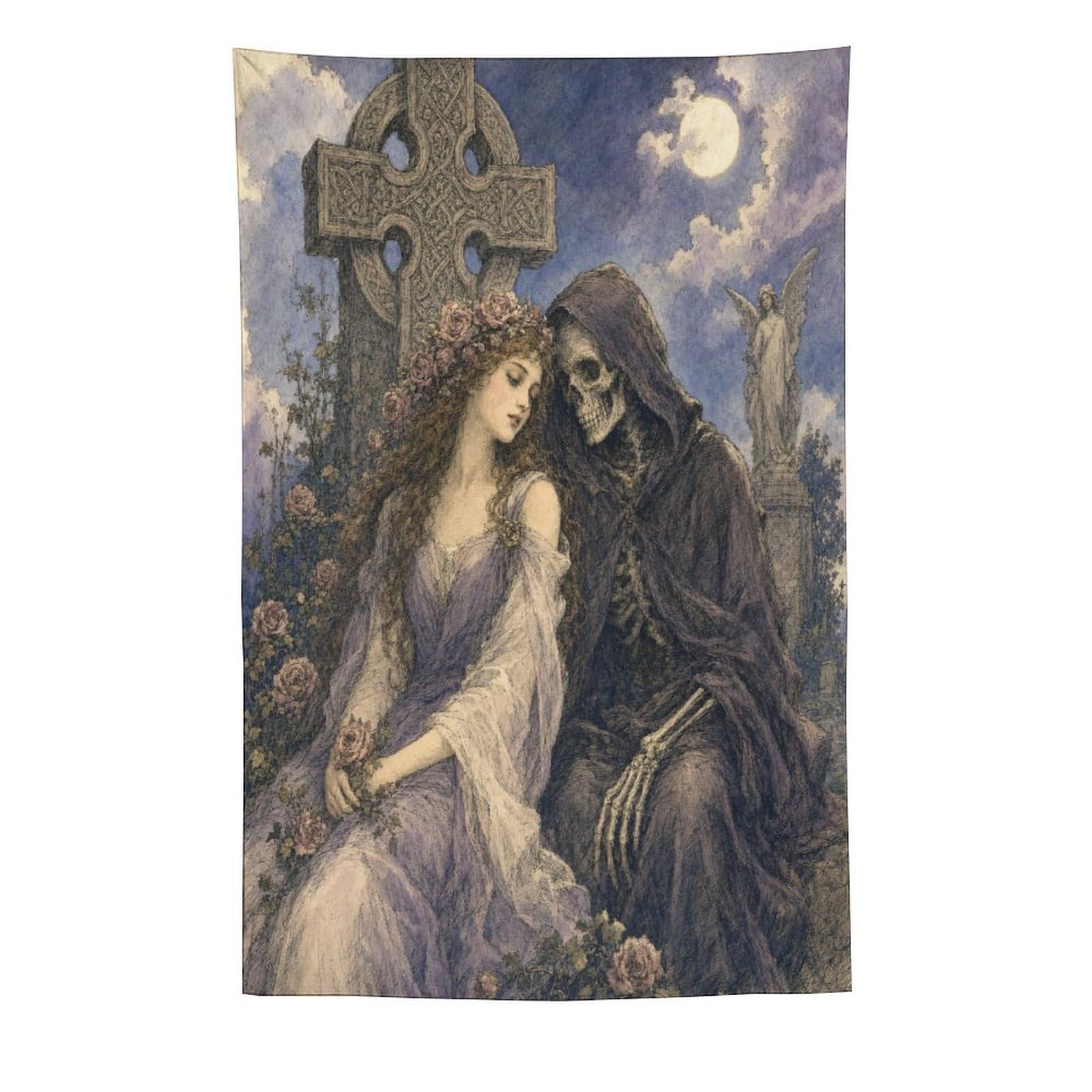 H3B8U2Y5 Gothic Bride with Death Wall Tapestry, Gothic Oil, College Dorm