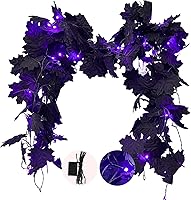 Vista 7 de RECUTMS Guirnalda de hojas negras, 2 unidades, 5.7 pies, Halloween, otoño, artificial, colgante, decoración de vid de otoño, arce para el hogar