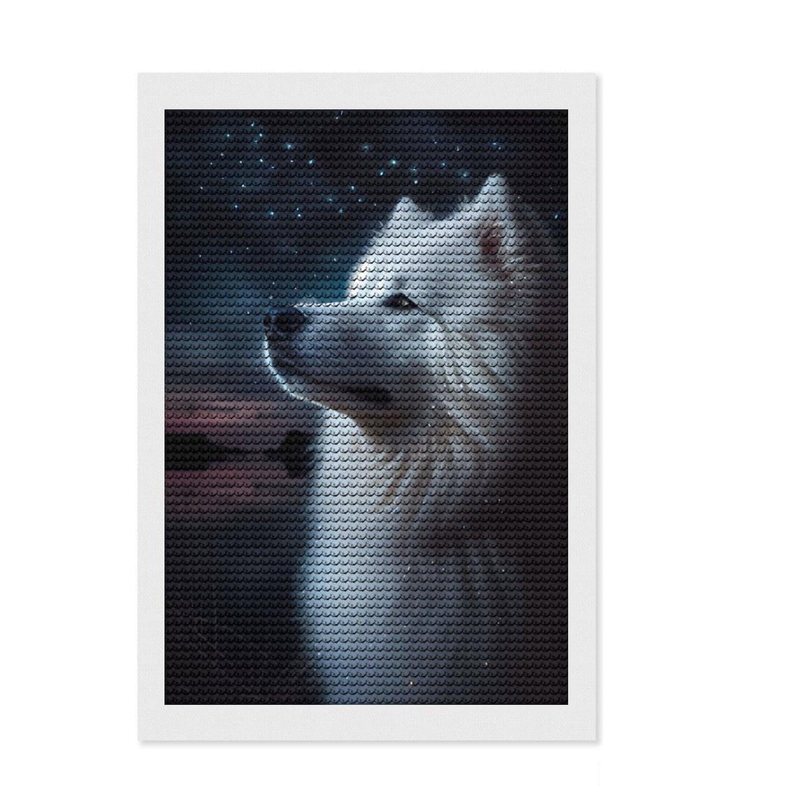 Junmoney Samoyed Dog Diamond Painting Canvas Set 8"x12", Thoughtful Handmade Gift, for Teens, Stress Relief Craft, Cosy Home Accent