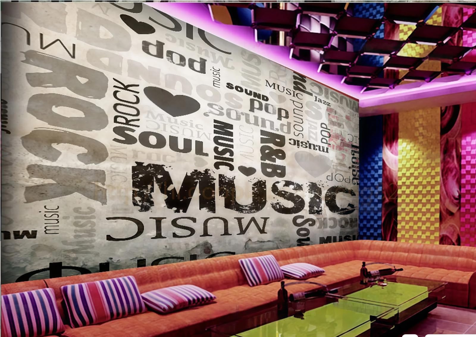 rskjdghshd Wallpaper Nostalgic Brick Wall Hand-Painted Graffiti Music Letter Theme Bar Western Restaurant Background Wall Mural Afternoon Tea Coffee Shop Wallpaper,3D,430x300cm