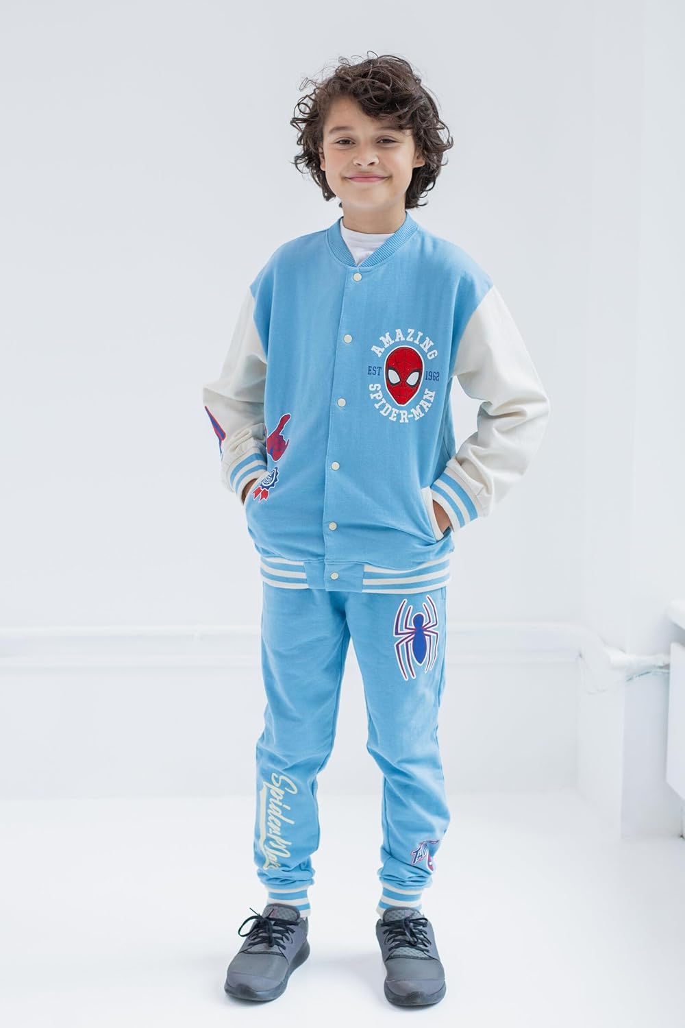 Marvel Fleece Varsity Bomber Jacket and Jogger Pants Outfit Set Toddler to Big Kid Sizes (2T - 14-16)