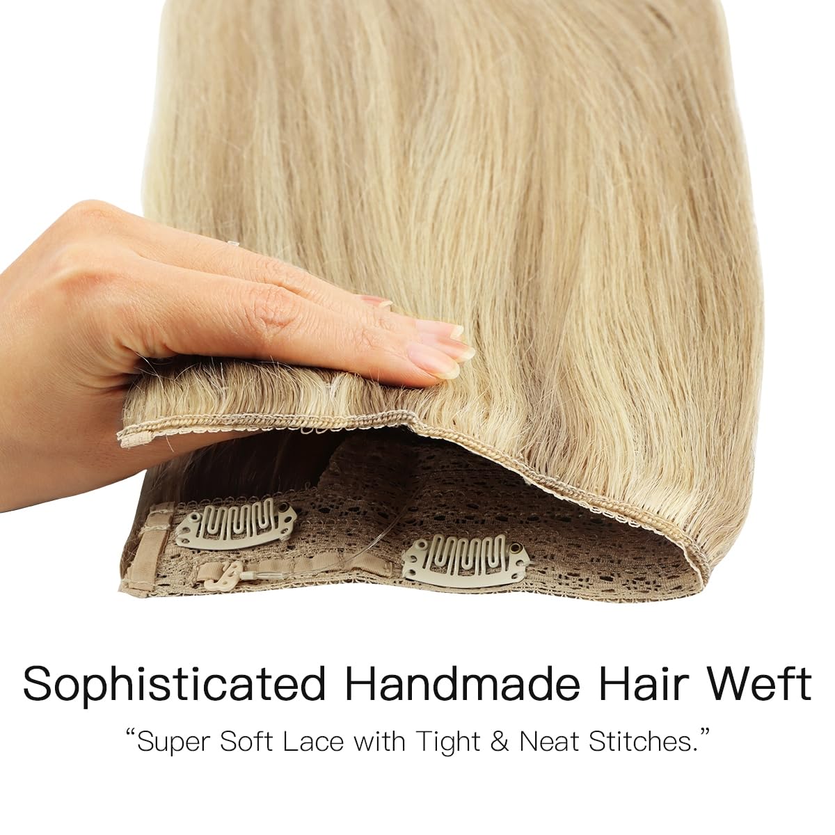 hotbanana Extension Capelli Veri con Filo Invisibile, 45cm 95g Biondo Chiaro con Riflessi Biondi Dorati Capelli Umani Remy Lisci, Invisible Wire Hair Extensions, Extension in Capelli Veri