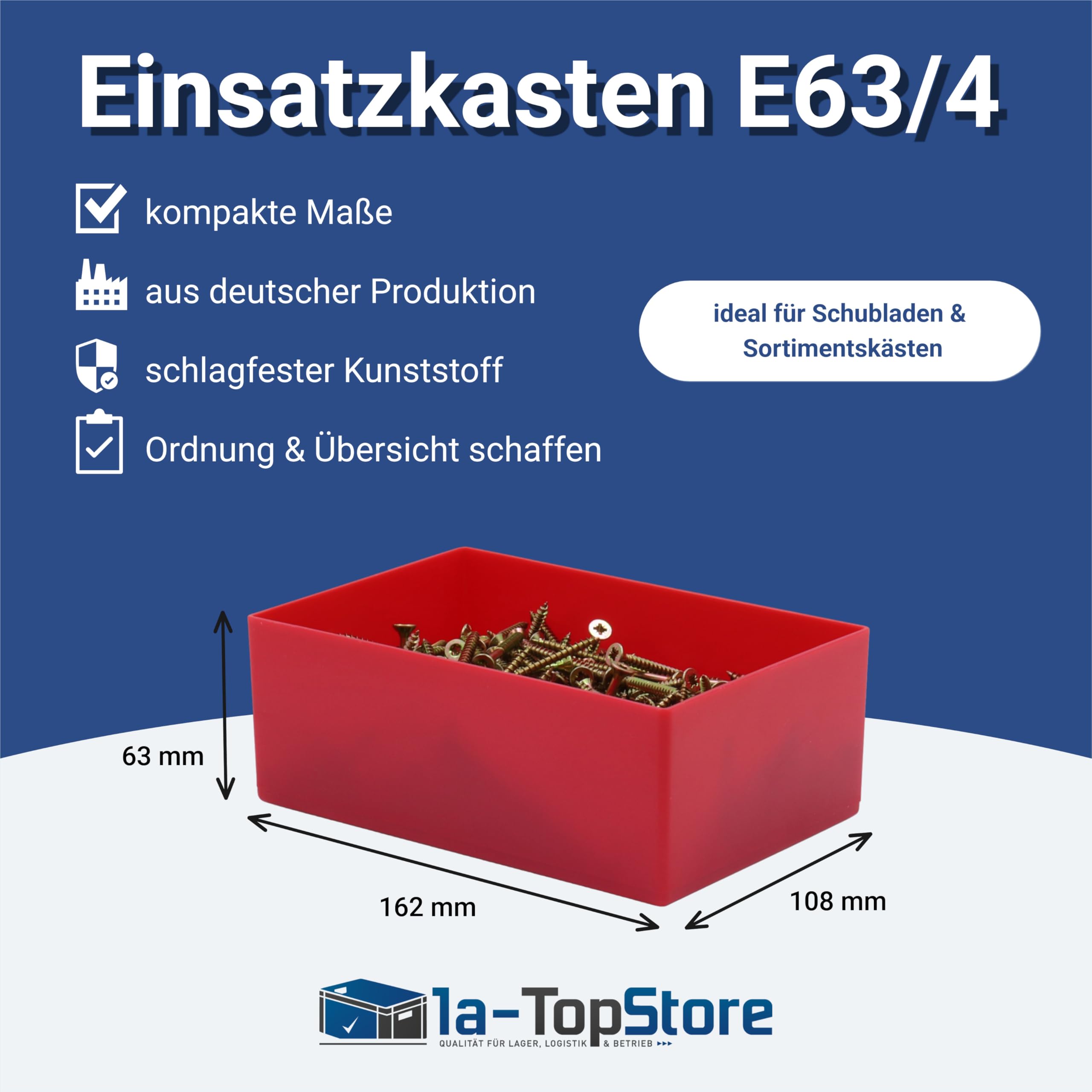 25 sztuk skrzynka z serii E63/4, czerwona, 162 x 108 x 63 mm, z polistyrenu, norma przemysłowa, do szuflad, skrzynek asortymentowych itp.