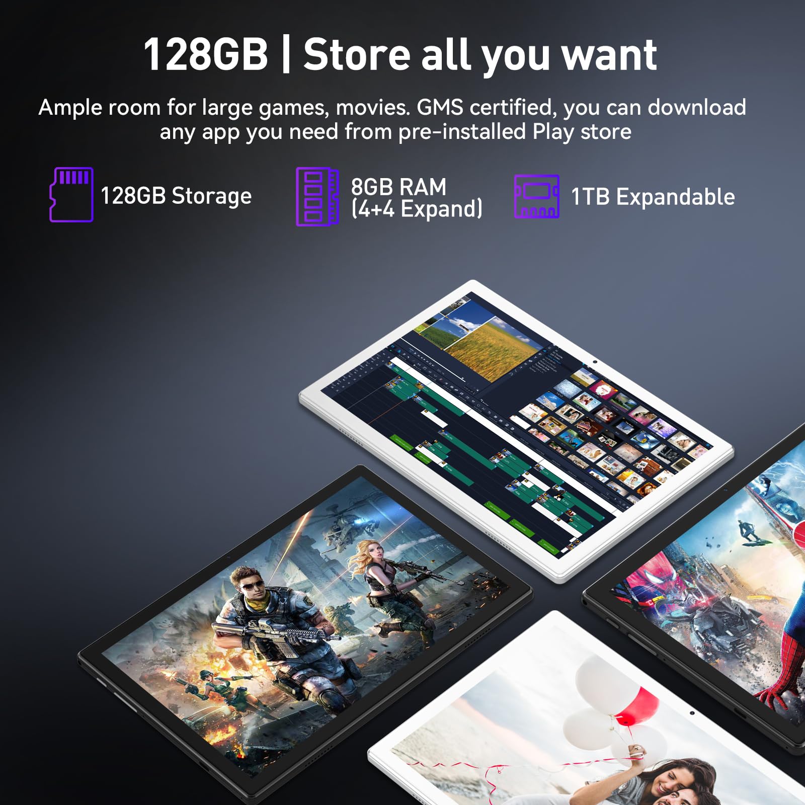 Amazon.com : Android Tablet 10.1 inch, 128GB Storage, 8GB(4+4) RAM