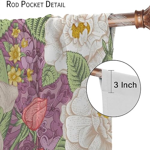 Miniatura 196 de Retro 70s Floral Blackout Window Curtains, Watercolor Flower Plant Rustic Modern Style Pattern Window Drapes, for Bedroom Living Room 42x45in 2