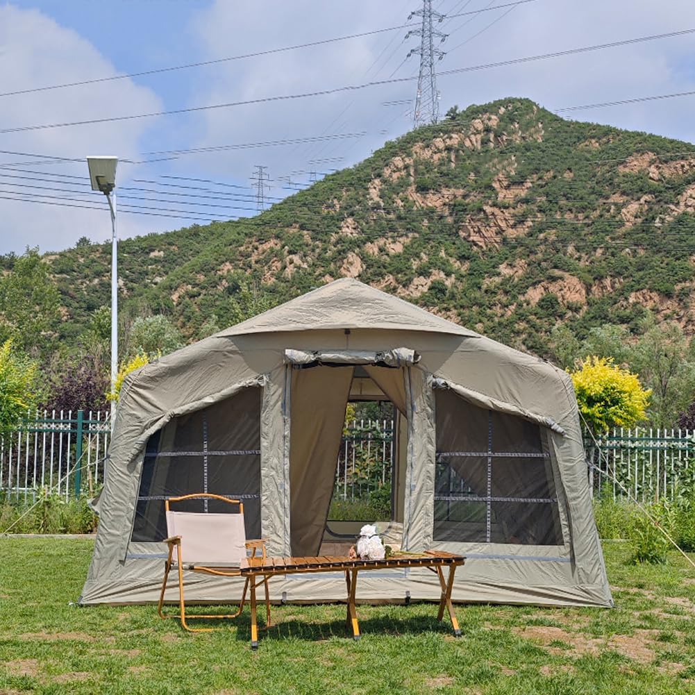 4-sezonowy namiot powietrzny glamping z oddzielną częścią dzienną i sypialną, wodoodporny namiot rozkładany z pompką i otworem na kuchenkę, namiot kempingowy dla 8-10 osób