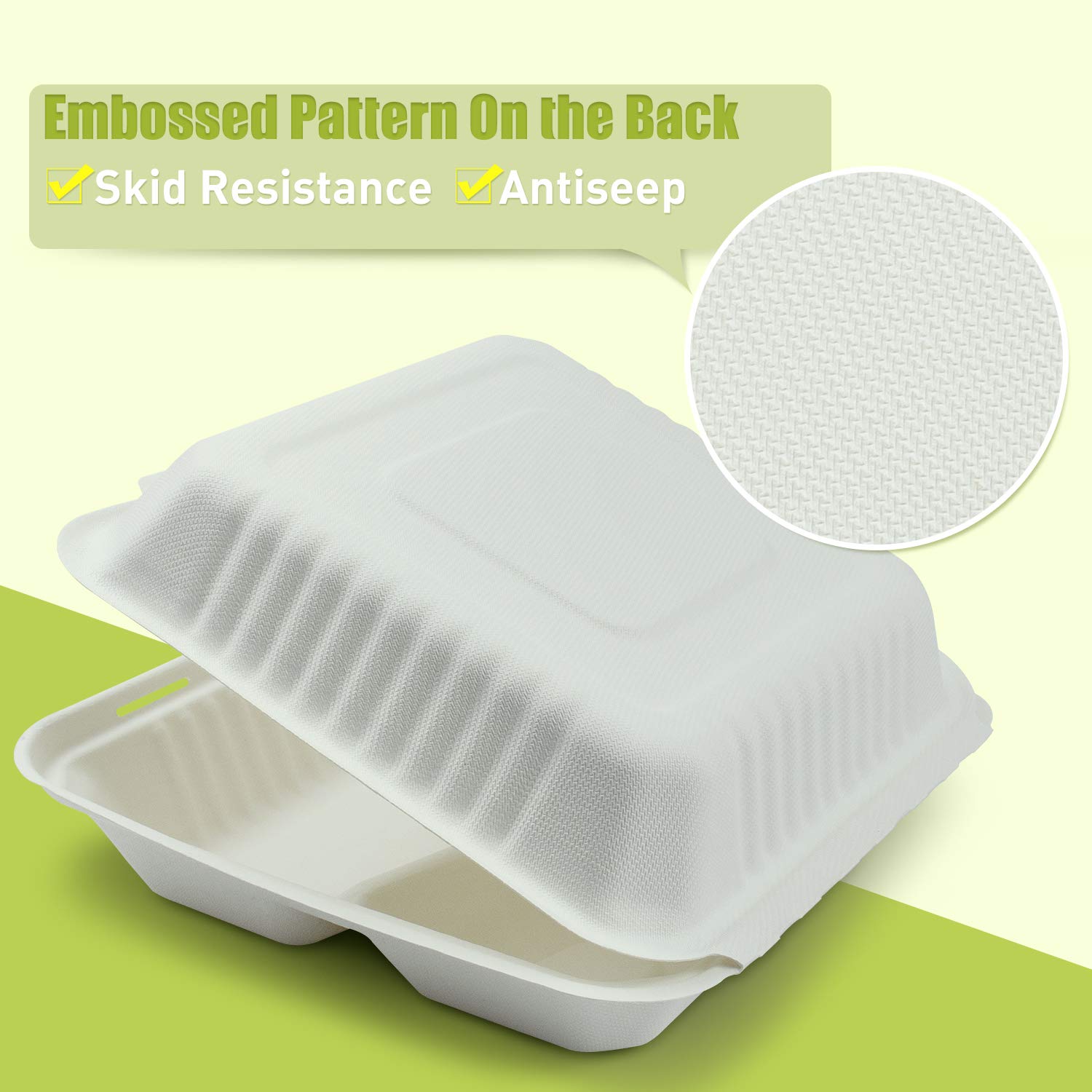 Green Earth 20.32 cm, 200 Stück, kompostierbare Klammschale, natürliche Bagasse (Zuckerrohrfasern), Take Out,To Go Lebensmittelboxen, mikrowellengeeignet, glutenfrei 200 Packs 9" Inches