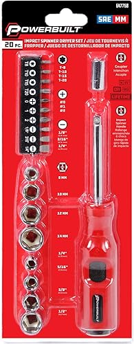 Miniatura 7 de Powerbuilt - Juego de llaves de impacto SAEMm de 20 unidades, herramientas manuales, controladores de bits y brocas, controladores de bits -