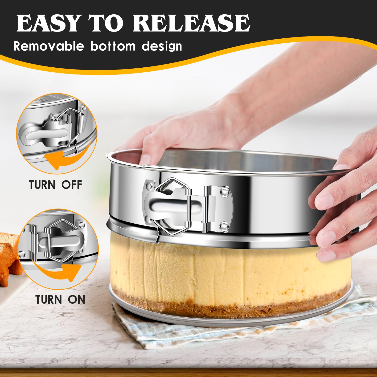 Molde desmontable para tartas de 22,8 cm, de acero inoxidable, molde redondo antiadherente con parte inferior extraíble, molde para tartas para hornear pastelería