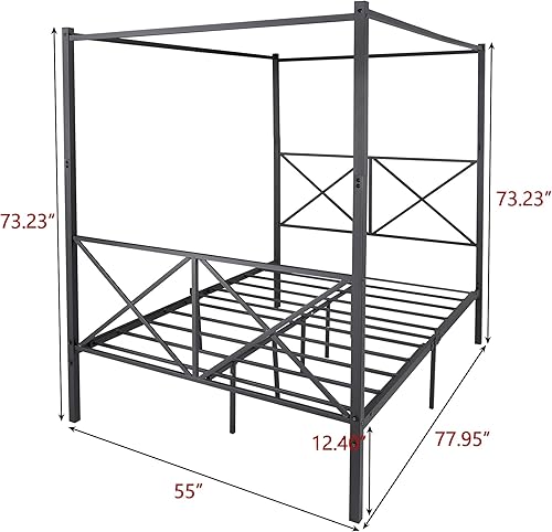 Miniatura 2 de Marco de cama con dosel de metal, marco de cama de plataforma con marco en forma de X, negro completo