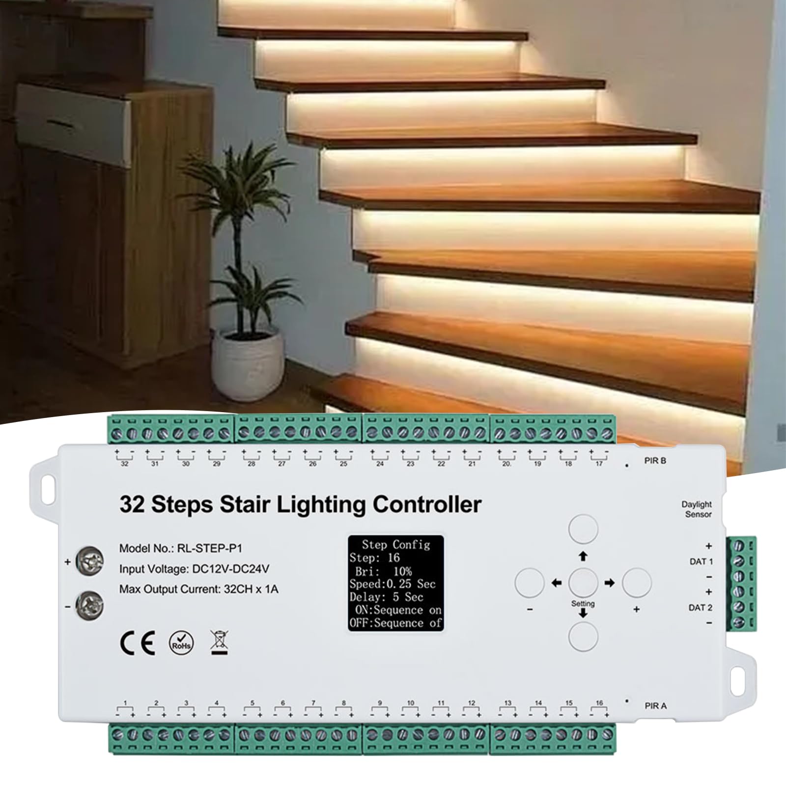 32CH PIR Sensor Controlador de luz de escalera Cuerpo - Interruptor inductivo infrarrojo, interruptor de panel, controlador infrarrojo de 32 pasos, controlador de iluminación de escalera LED