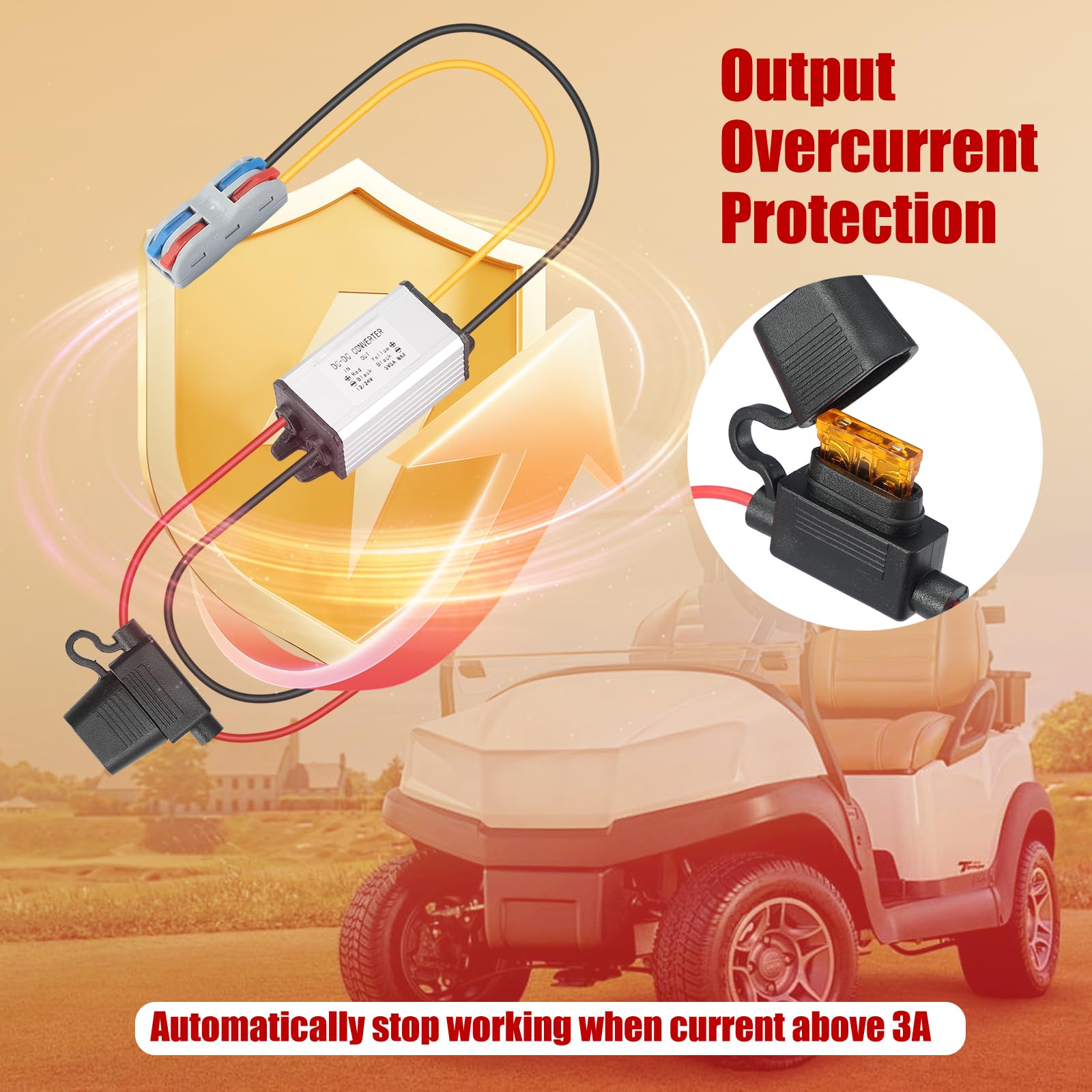YABOANG DC Buck Transformer 24V to 12V 3A 36W Step Down Converter,Waterproof Power Transformer Auto Step-down Module for Golf Cart/Electric scooter/Truck- DC Buck 24V to 12V Converters - Image 3