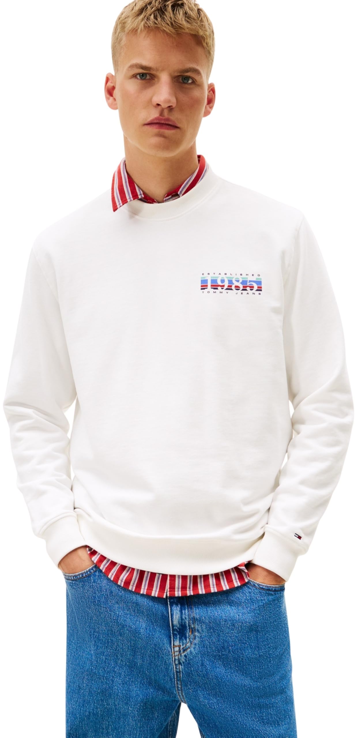 Tommy Jeans Men's TJM REG ENTRY DNA PLAY CREW EXT DM0DM22377 Pullover Sweatshirt, WHITE (Ecru), S
