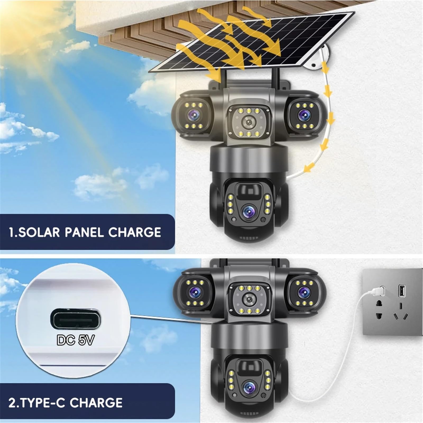 Kamera solarna 4G 12 MP 6K z 3 obiektywami, zewnętrzna, wodoodporna, z noktowizorem, dwukierunkowa kamera z interkomem, śledzenie mobilne IP(2MP 5X Cam 32G)