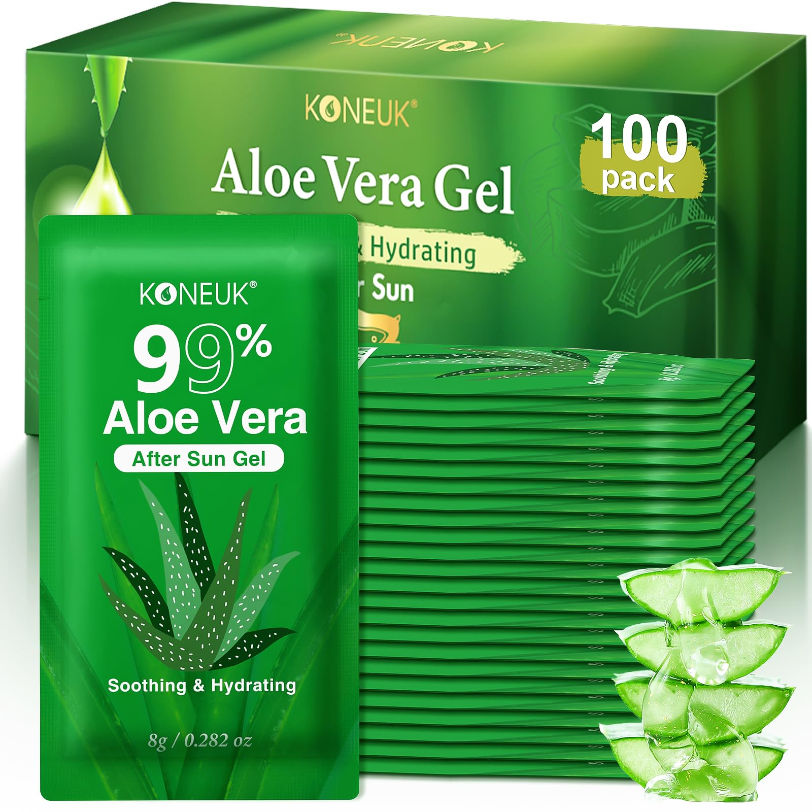 KONEUK 100 Pack Aloe Vera Gel, 99% Pure Aloe Vera Gel for Face, Hair, Skin | Hydrating Aloe Gel Travel Size Suitable for All Skin Types, Aloe Gel for