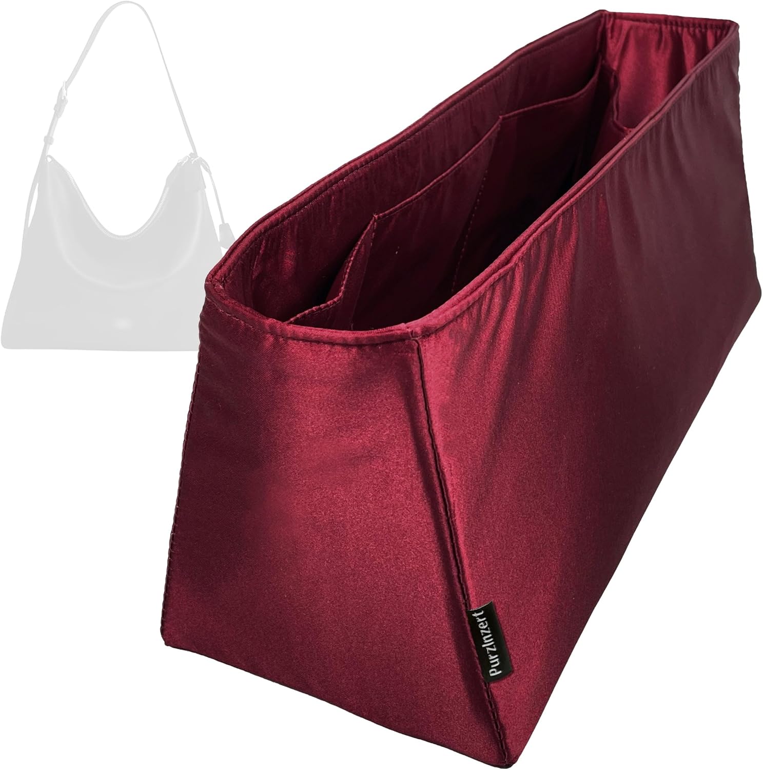 Premium Satin Silk Insert for Coach Mott Messenger (Burgundy, Bag 47), Lightweight Organizer, Zipper Pocket Tapered Shape