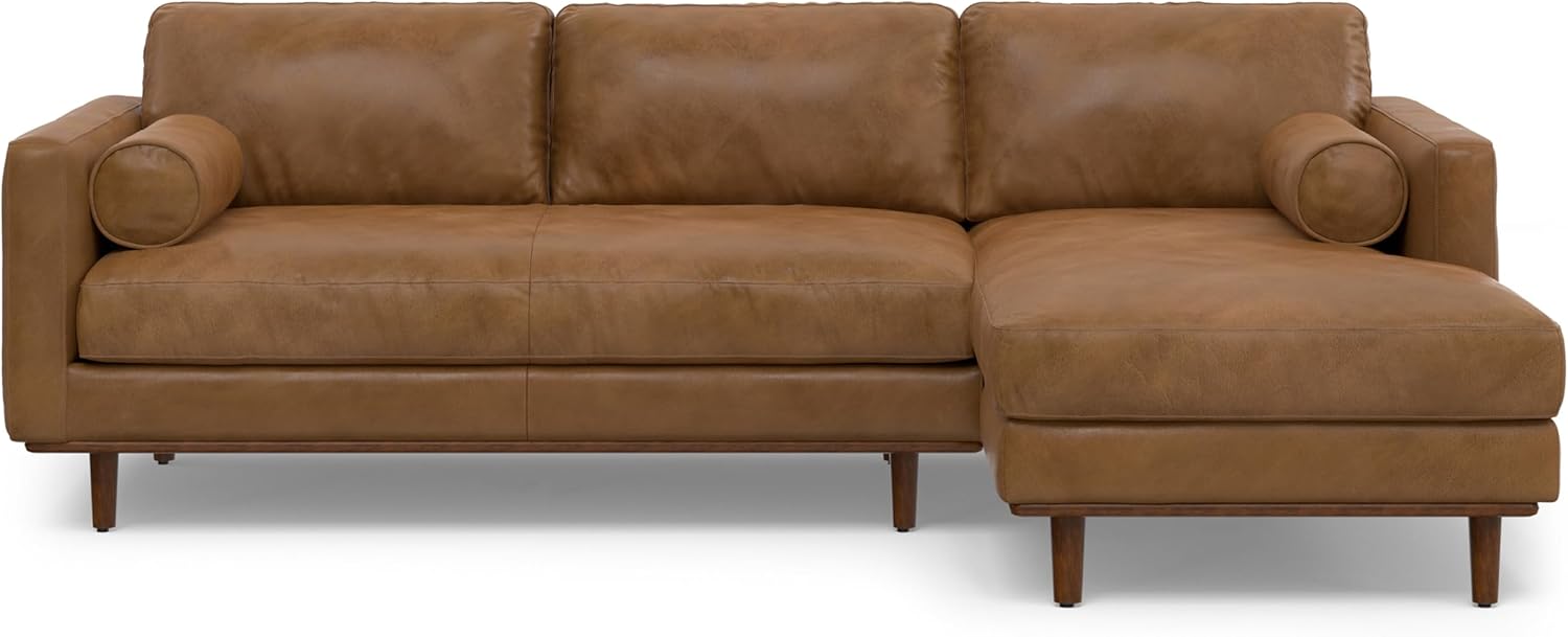 SIMPLIHOME Morrison Right Sectional Sofa in Full-Grain Genuine Leather, Caramel Brown, 102-inches Wide, L-Shaped Leather Couch with Right Chaise for the Living Room and Family Room