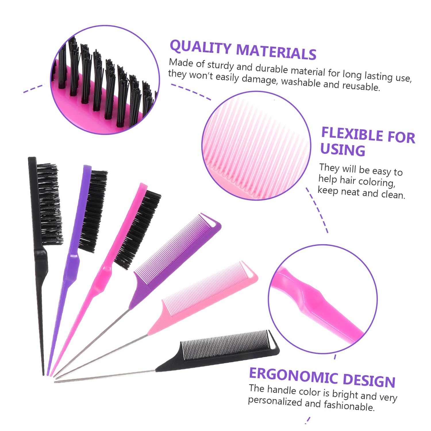 Outanaya 3sets Hair Coloring Brush Kit Professional Hair Dyeing Comb for Salon Use Durable Needle Comb for Easy Application for Home and Barber Salon