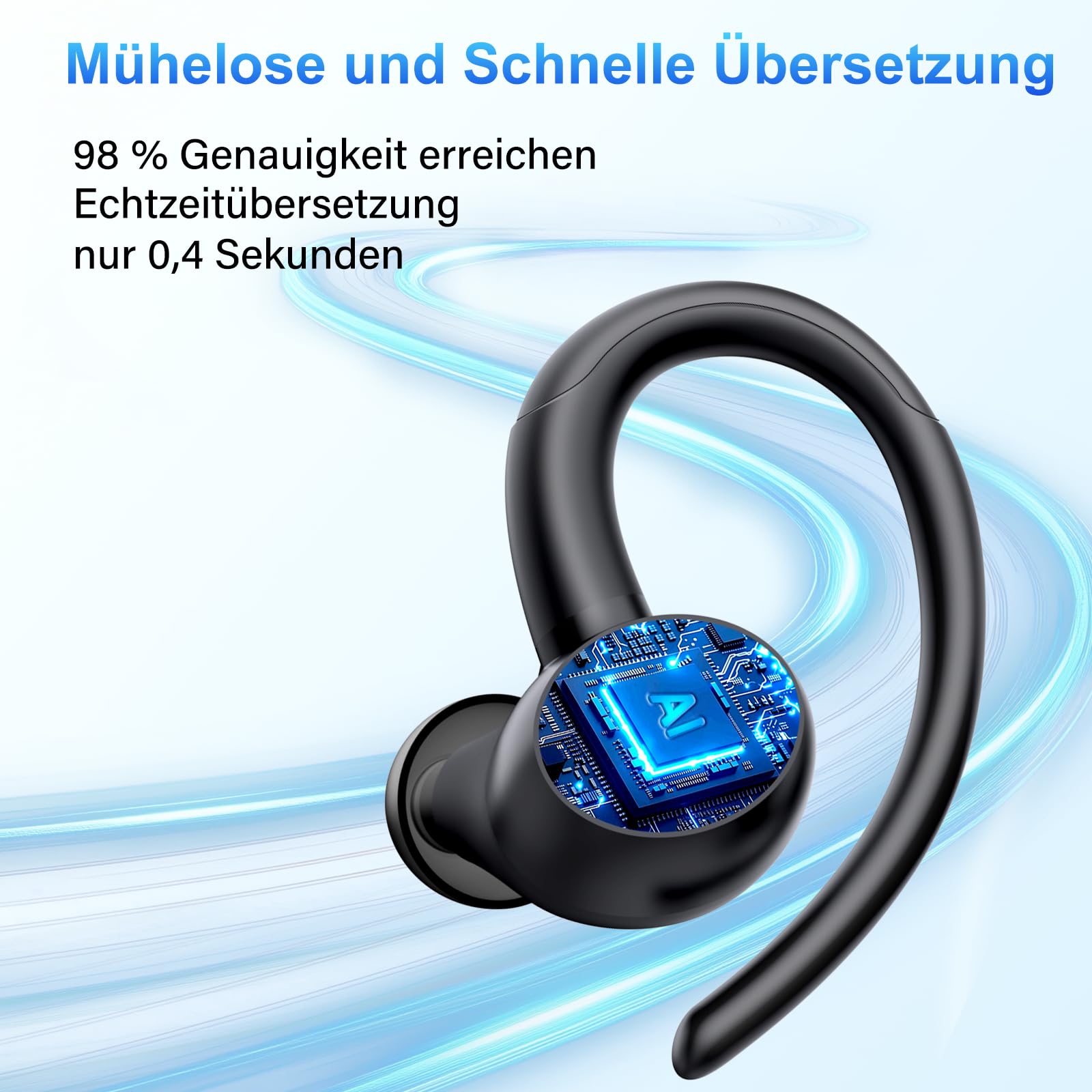 AI Kopfhörer Übersetzer, 3-in-1 Bluetooth 5.4 Echtzeit Sprachübersetzungs Kopfhörer, 164 Sprachen (mit App), 48Std Übersetzer Ohrhörer mit ENC Mic, 8 Übersetzungsmodi für Studium, Reisen, Business