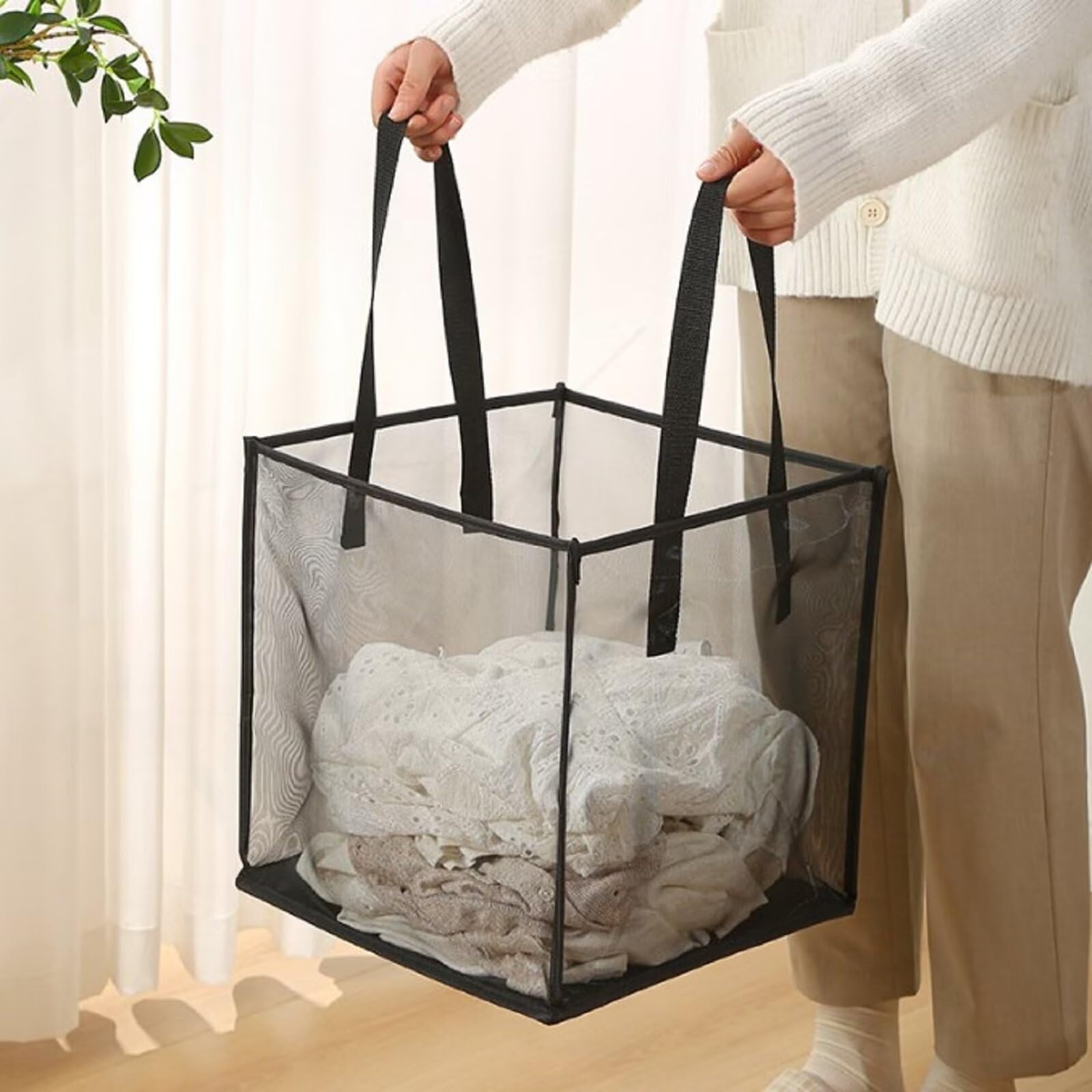Cesto portabiancheria – grande cesto pieghevole in rete, pieghevole per riporre vestiti sporchi, giocattoli, dormitorio e viaggio – design popup con manico