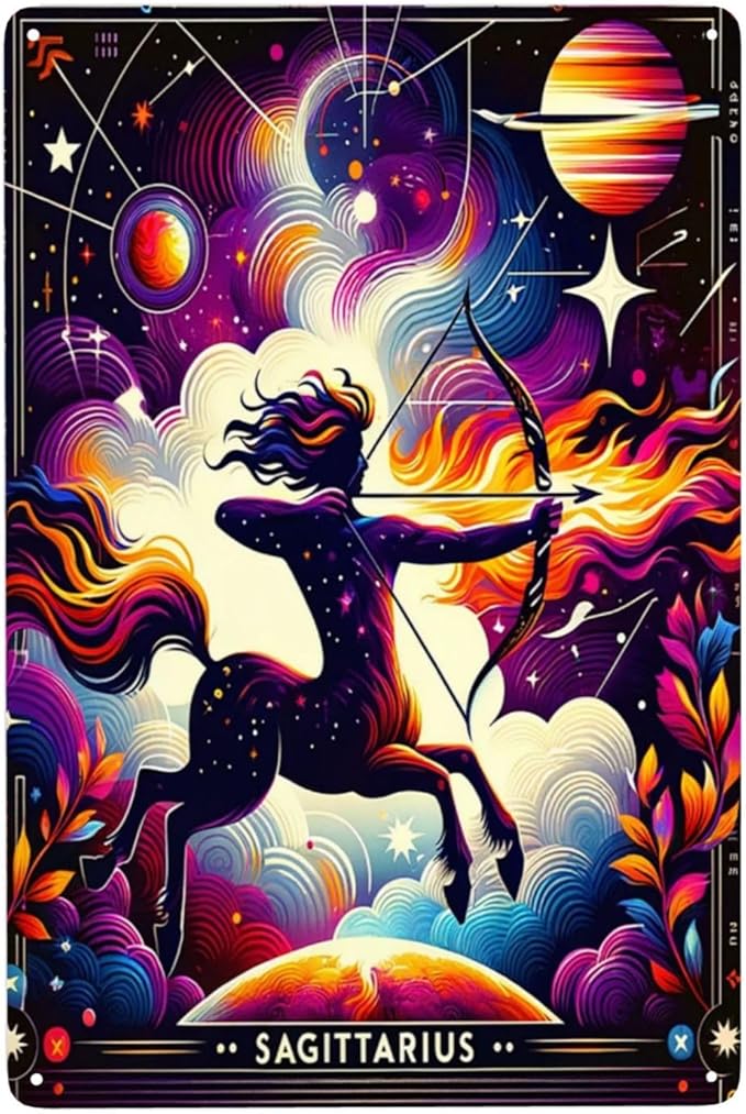constellations Sagittarius Metal tin sign,Vintage plaque art wall decor,for living room,cafe,Bedroom,study,bookroom,Indoor Decorations poster,Gift Suitable Astrology Lovers,8X12 inch