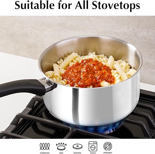 Miniatura 3 de KOCH SYSTEME CS Sartén de acero inoxidable con tapa, juego de cacerolas de acero inoxidable de 1 cuarto de galón, 2 cuartos y 3 cuartos de galón con