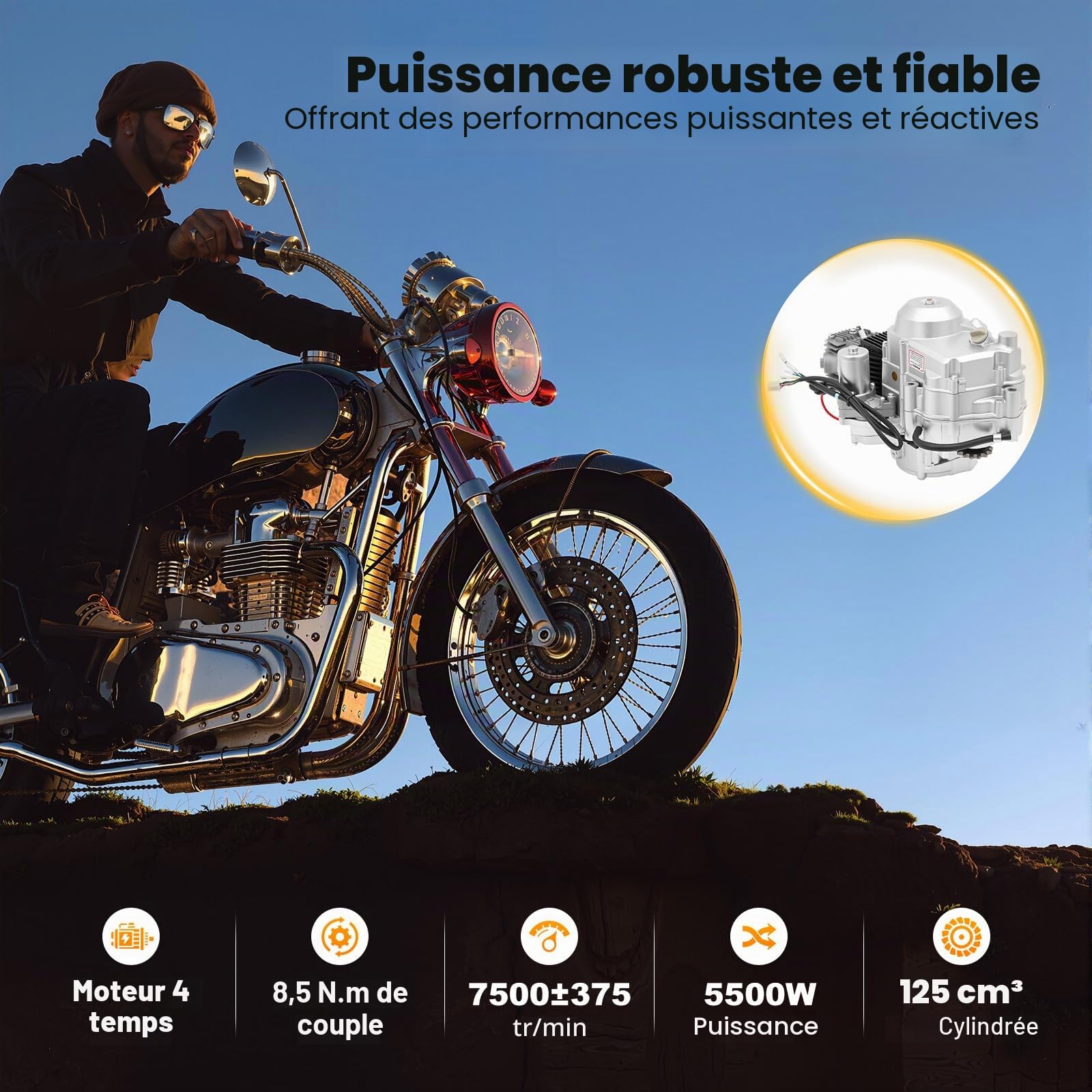 Moteur 4 temps 125 cm³, monocylindre, semi-automatique, refroidi par air, démarreur électrique 3 + 1 marche arrière pour ATV, QUAD GO KART, motocross