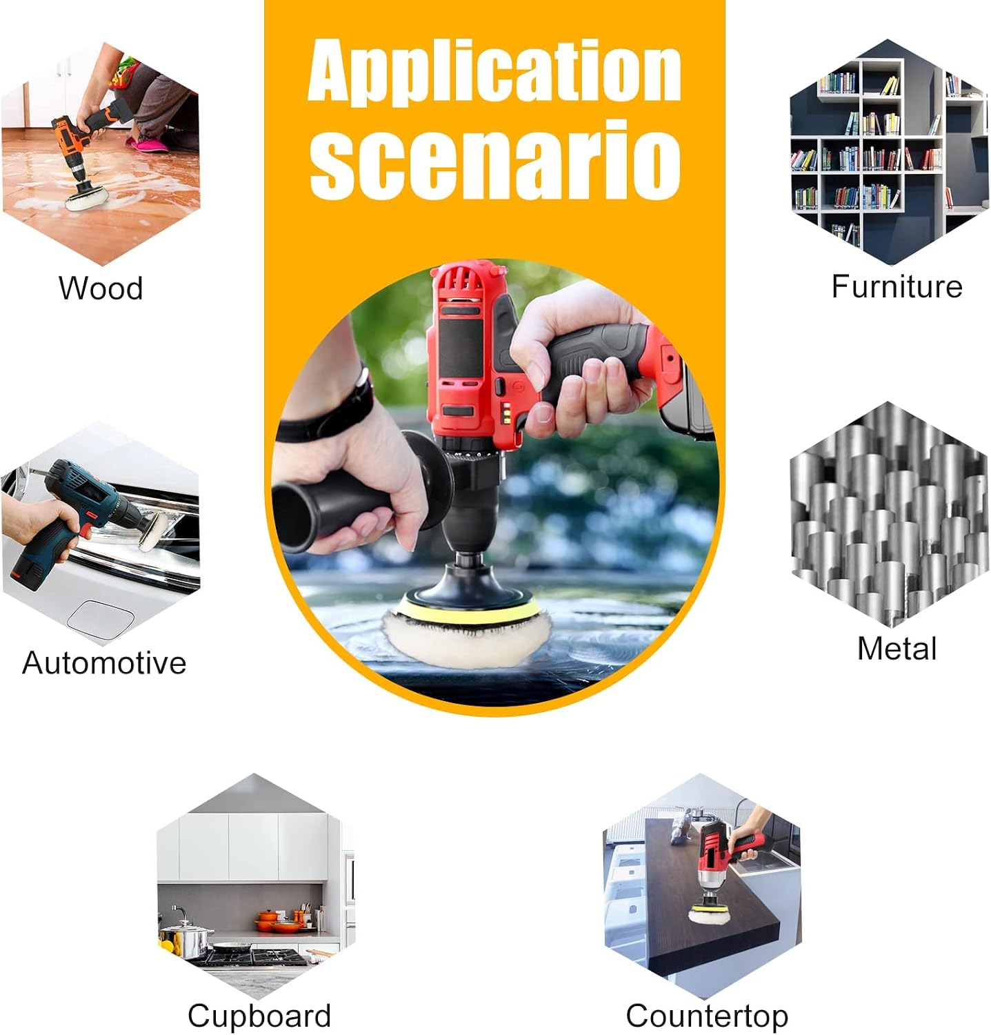7 PCS 3 Inch Wool Polishing Buffing Pad, Polishing Buffing Wheel with Hook and Loop Back for Drill Buffer Attachment with M10 Drill Adapter Car Buffer Polisher Kit for Car Polishing, Waxing, and More