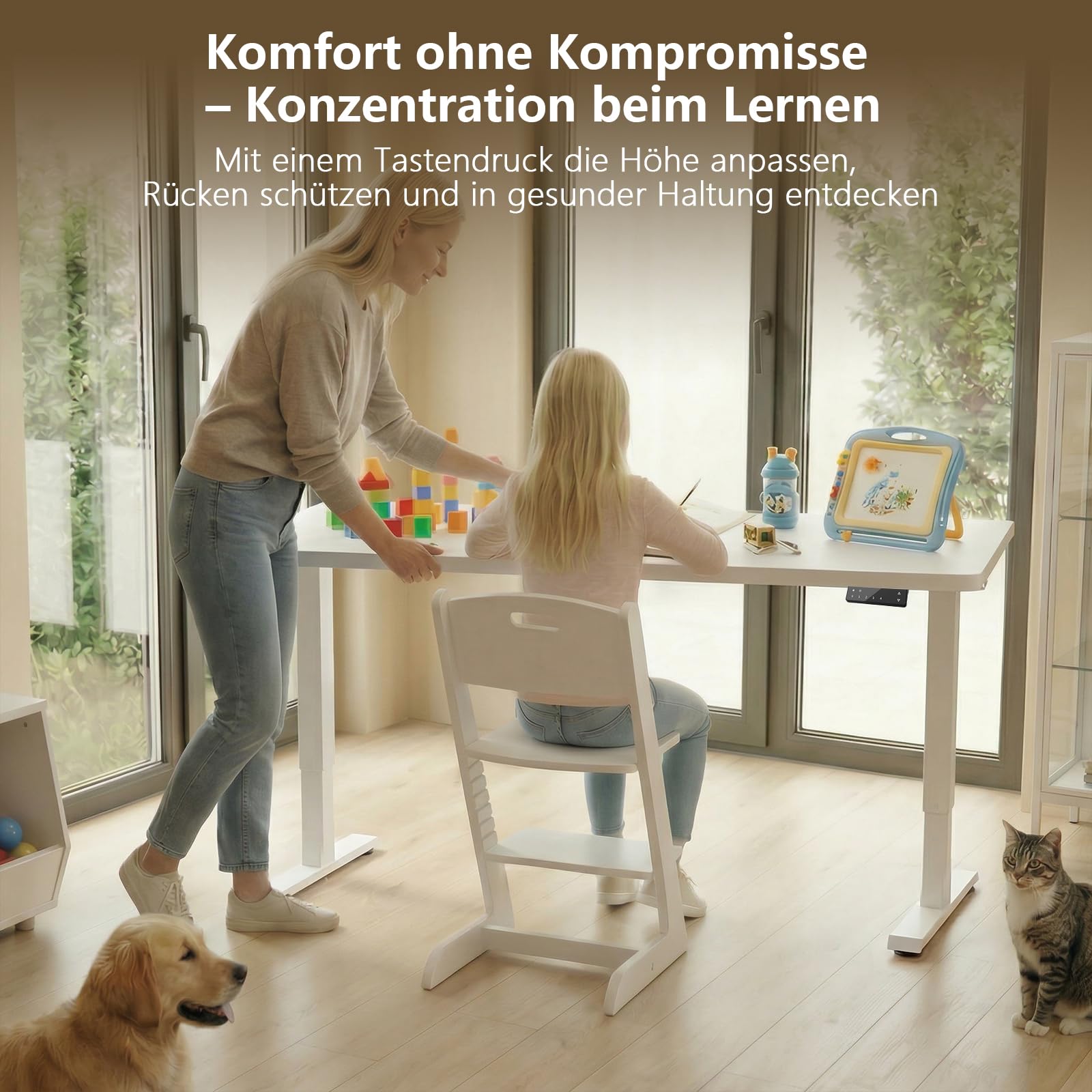TRIUMPHKEY Höhenverstellbarer Schreibtisch, 200x80cm, Elektrisch Stehschreibtisch mit Dualmotor, Touchscreen,USB-A & Kabelmanagement,25mm Einteilige Tischplatte,ergonomischer Bürotisch, Weiß