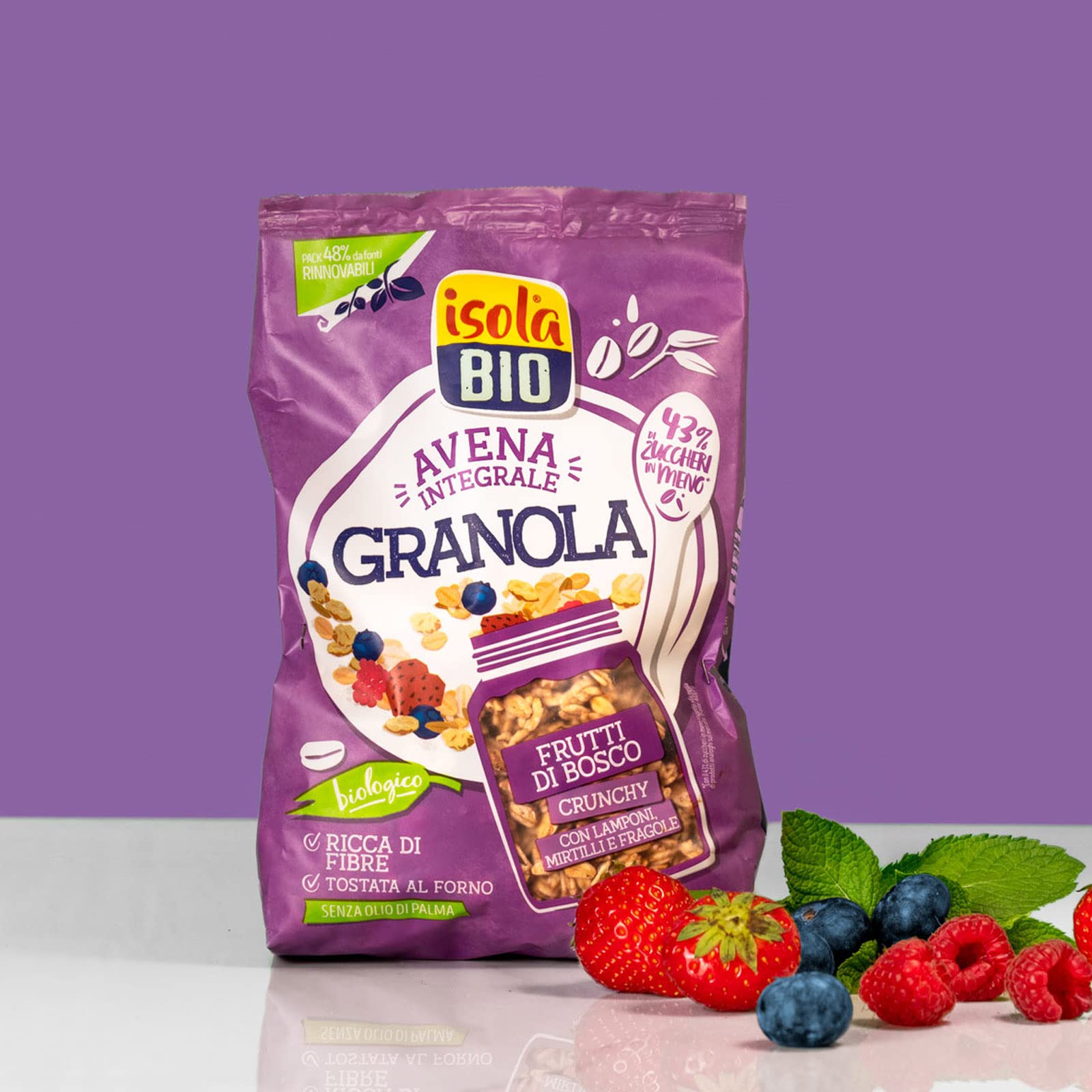 Isola Bio Granola Crunchy Biologica Frutti di Bosco, Tostata al Forno, Cereali da Colazione con Lamponi, Mirtilli e Fragole, 100% Ingredienti Naturali, per Vegani e Vegetariani, Formato 350gr - 4