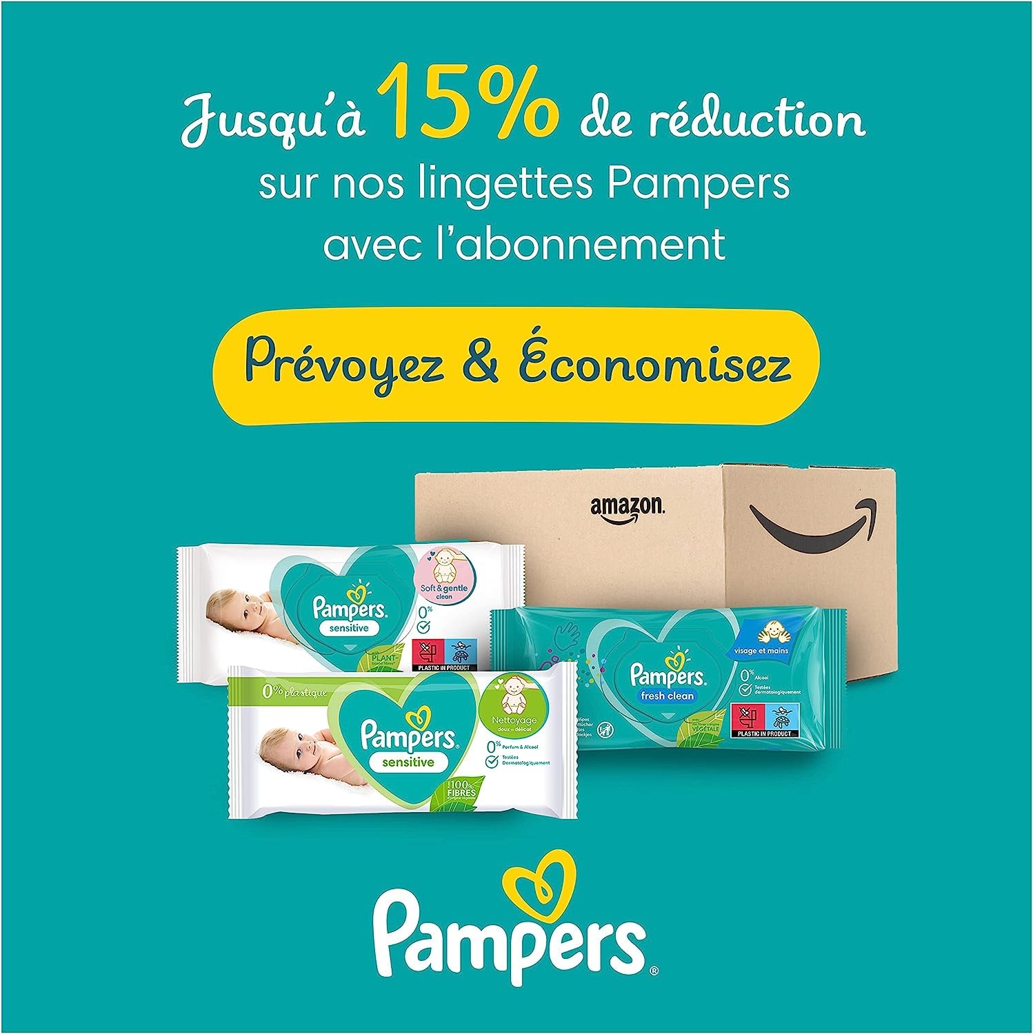 Pampers Lingettes Bébé Sensitive 0%, 1248 Lingettes (Lot de 24x52), Sans Parfum ni Alcool, Fibres Végétales