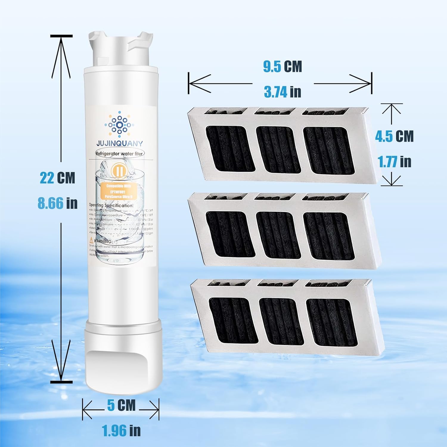 EPTWFU-o1 Water Filter Replacement Compatible for, EWF02, Pure Source Ultra II, Puresource Ultra 2, SCWFTCTO, 1012505454226, 4562222 Water Filterand Pure Air Ultra 2 Air Filter (3+3 Counts)
