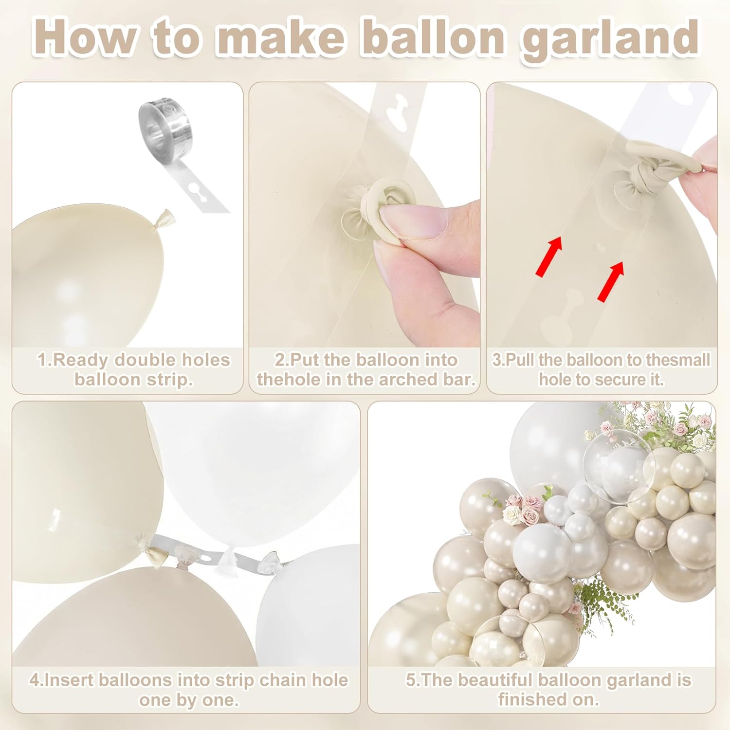 Amandir 173 Pcs Pearl White Balloon Arch Garland Kit, Double-Stuffed Pearl Ivory White Sand Clear Baptism Balloons for Wedding Bridal Shower Engagement First Communion Birthday Party Decorations