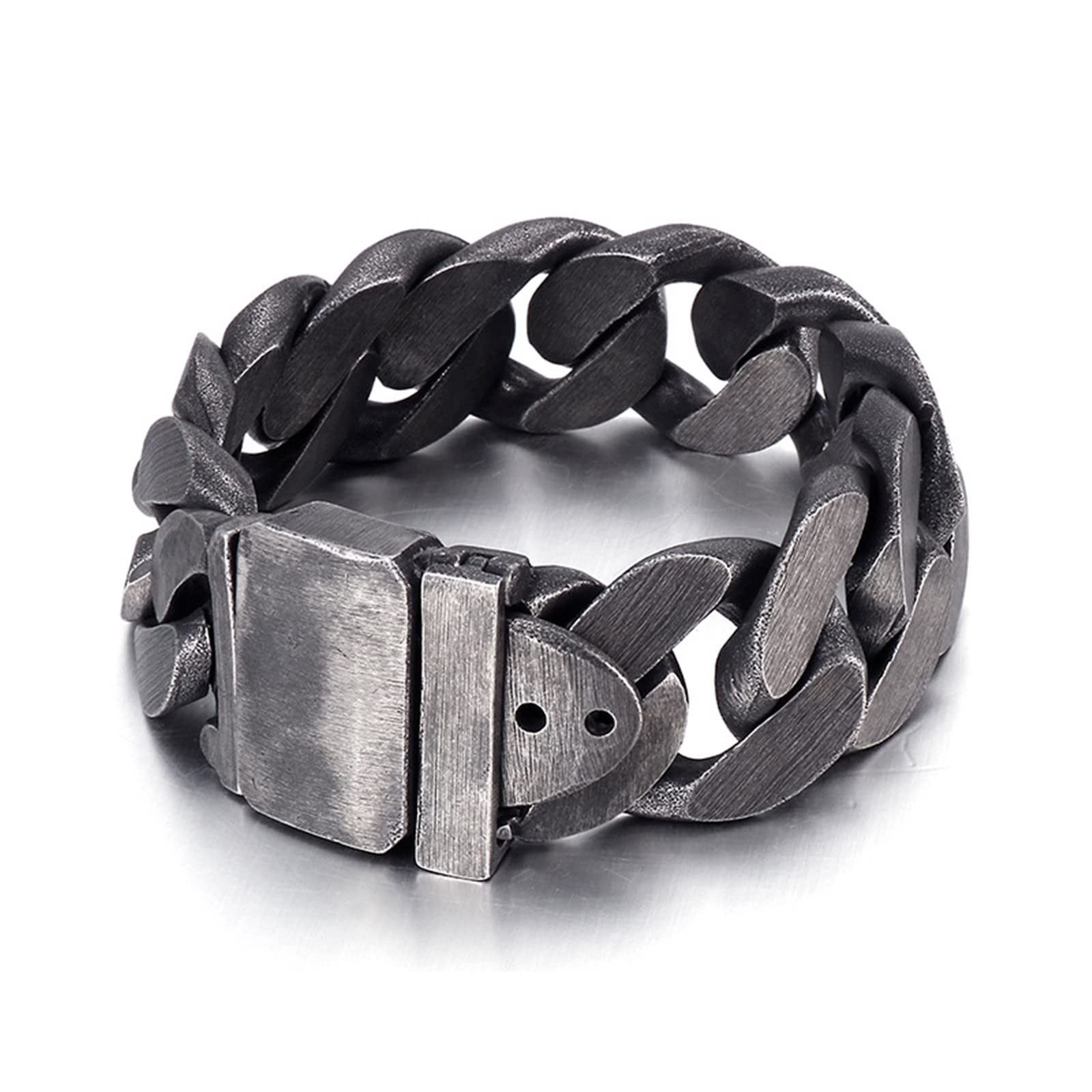 Strangarmbänder in Edelstahl, Panzerkette Personalisiertes Armband Eco-Verpackung Kleine Geschenke für Männer, 25cm Länge, 25mm Breite, Schwarz