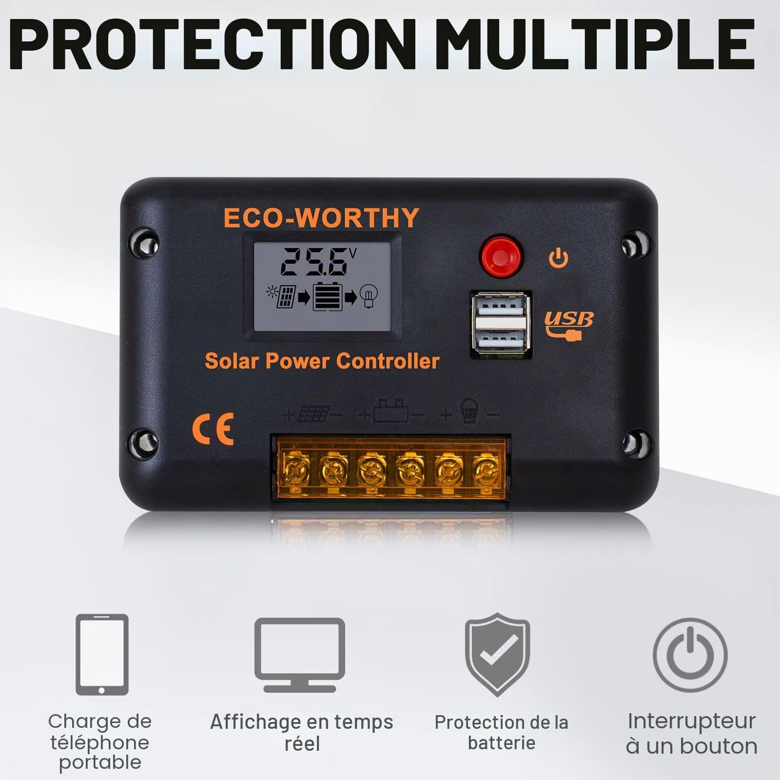 ECO-WORTHY Système complet 120W 12V: 1pc Panneau Solaire 120W+Batterie Lithium 50Ah+Onduleur 600W + Contrôleur 30A + Accessoires de Montage