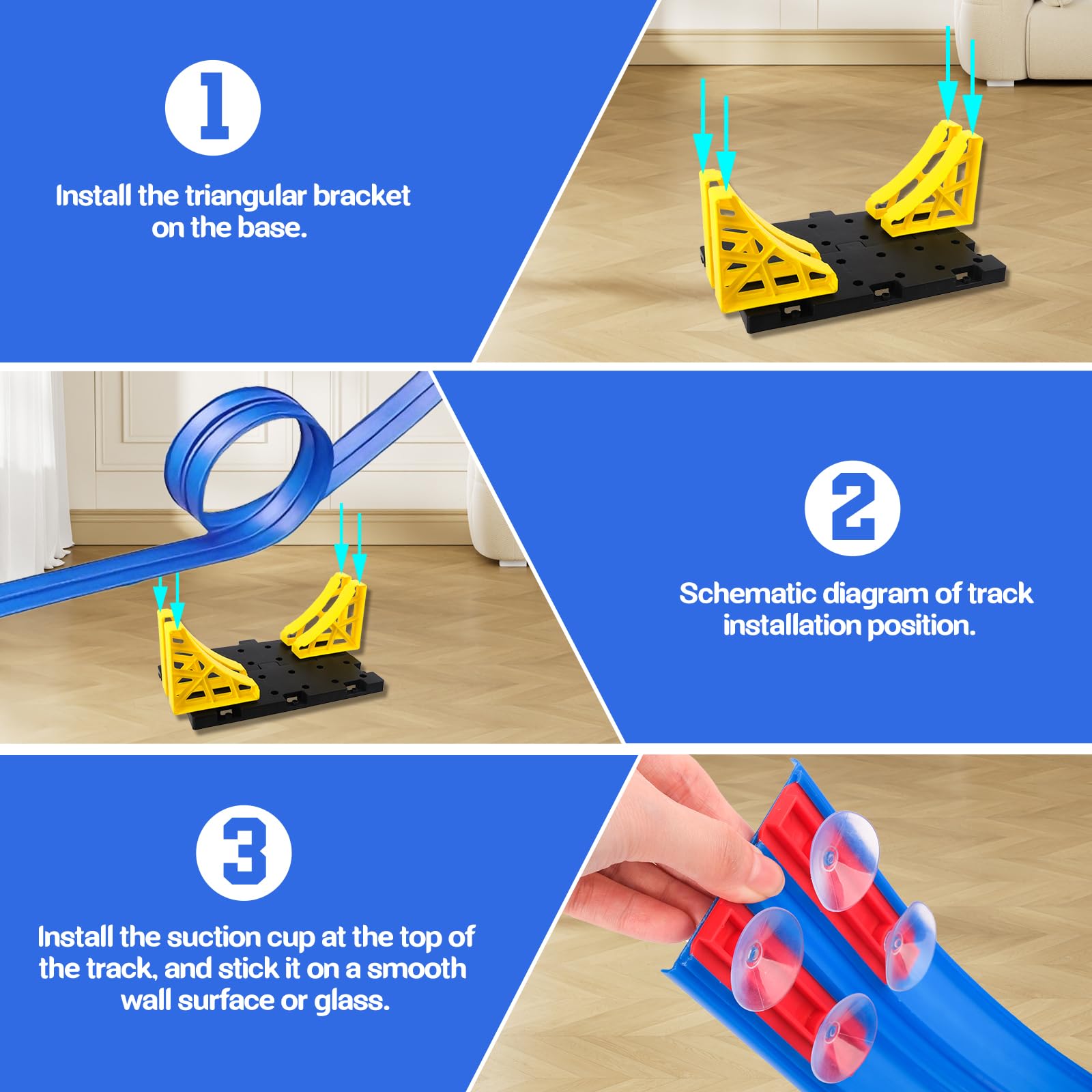 4.5 Metri Piste Macchinine per Bambini, Pista Flessibile Macchinine con 4 Macchinine e 4 Rampe e 4 Ventose e 1 Borsa Portaoggetti, per 3 4 5 6 Anni Bambino e Bambine (Blu)