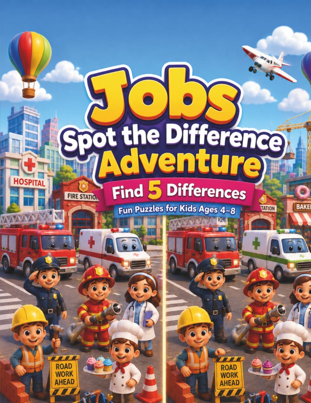 Jobs Spot the Difference Adventure: A Fun Search and Find Activity Book for Kids Ages 4-8: Discover Community Helpers and Professions