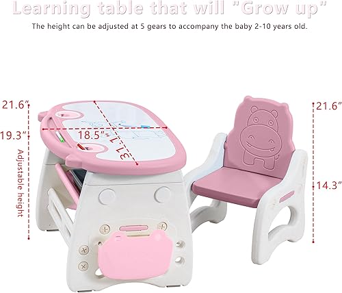 Miniatura 2 de Juego de mesa y silla para niños, la mesa puede ser graffiti y la altura se puede subir y bajar para niños de 2 a 10 años. El pedido incluye