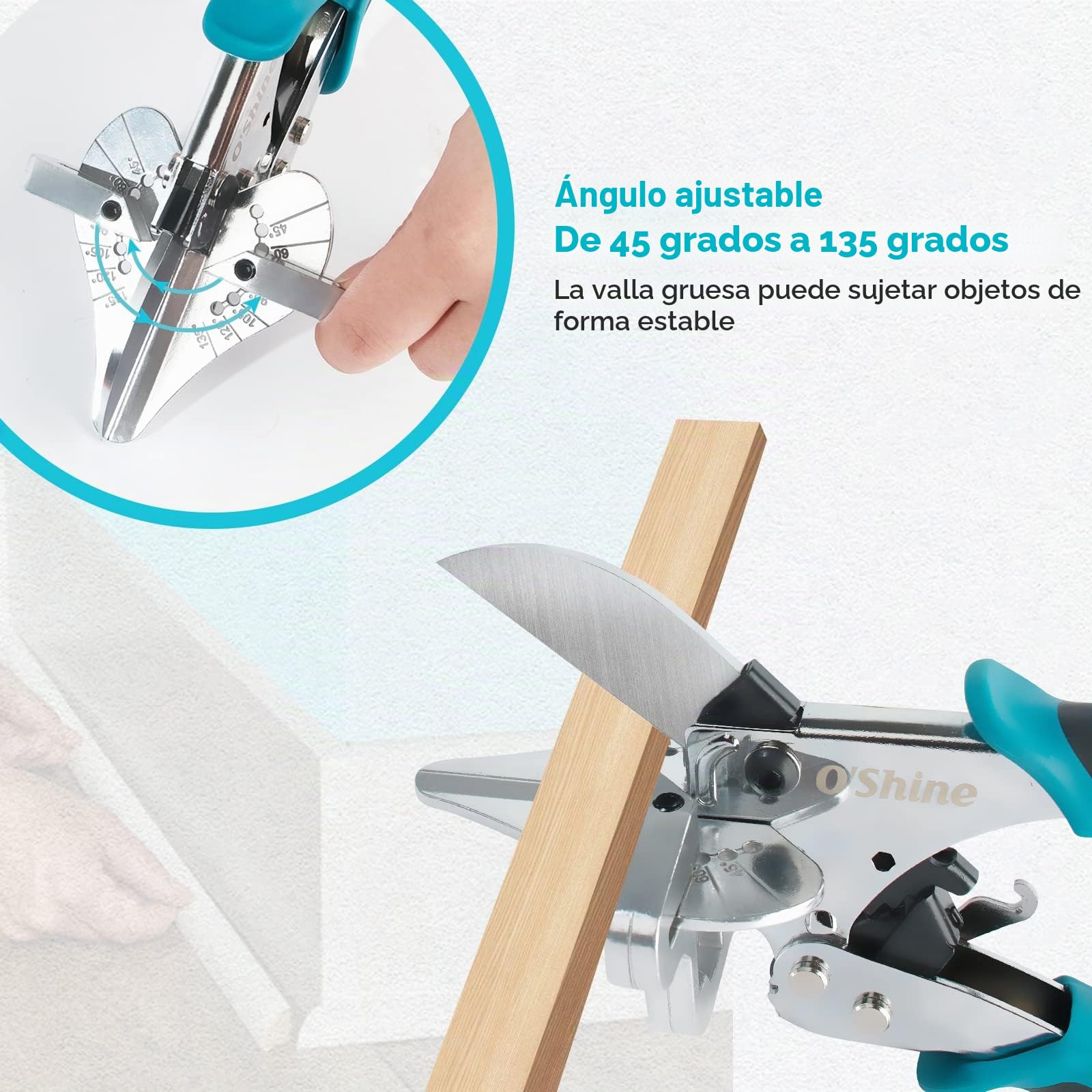 O'Shine Tijeras de Inglete Profesionales Expert - Cortador Angular con Carraca, 4 Yunques Intercambiables, Incluye una Hoja SK5 de Repuesto, para PVC, Madera y Canaletas
