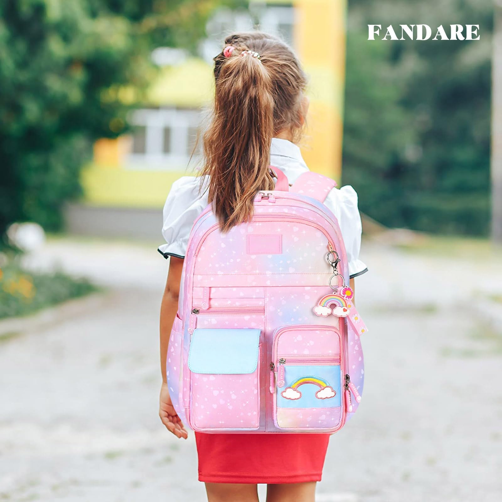 FANDARE Zaino per bambini Cartelle per Scuola Elementare Casual Ragazzi Zainetto per 3-6 Grado Studenti Primarie Viaggiare con Striscia Riflettente Galassia Rosa